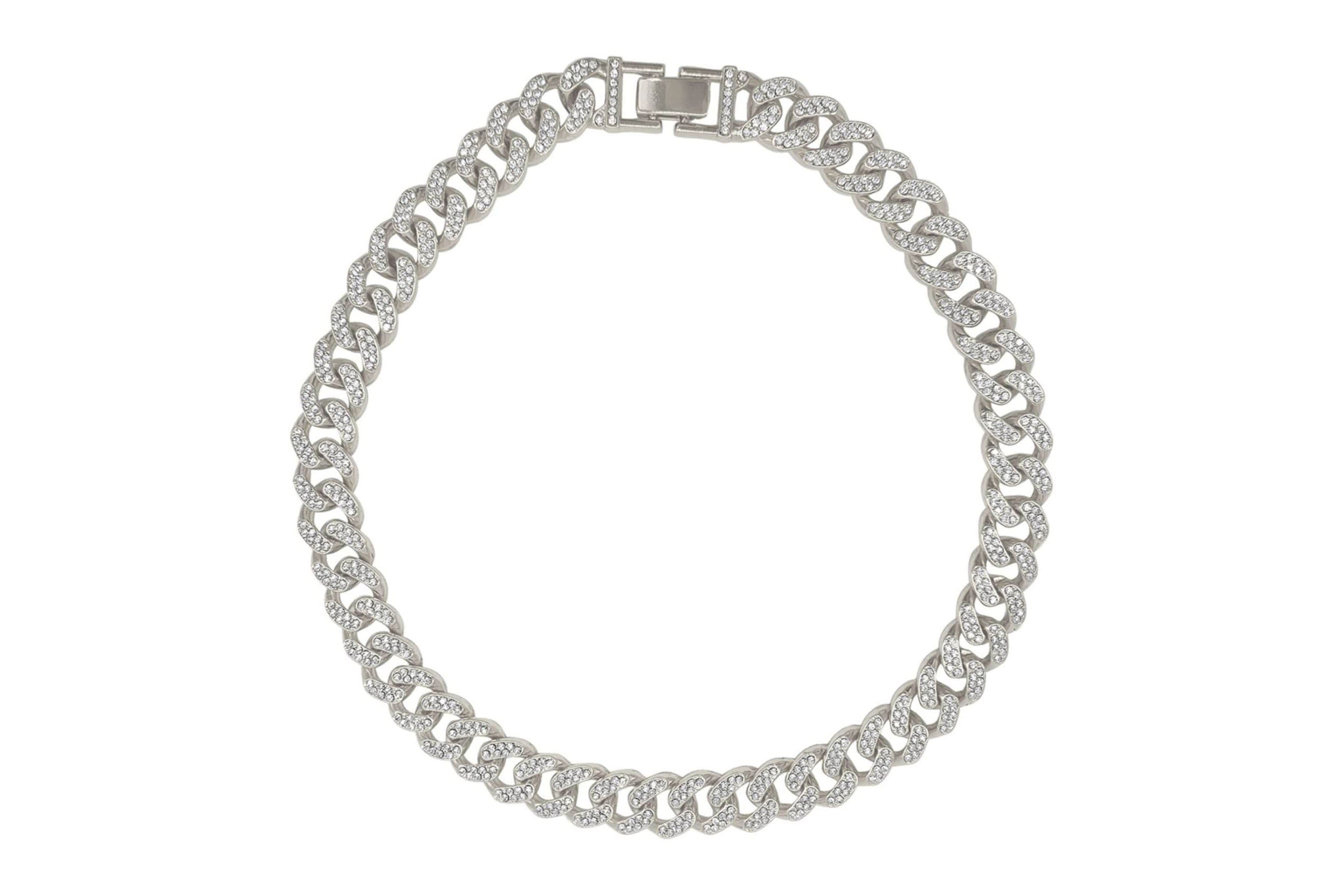 Rhodium Plated Flat Curb CZ Chain Necklace