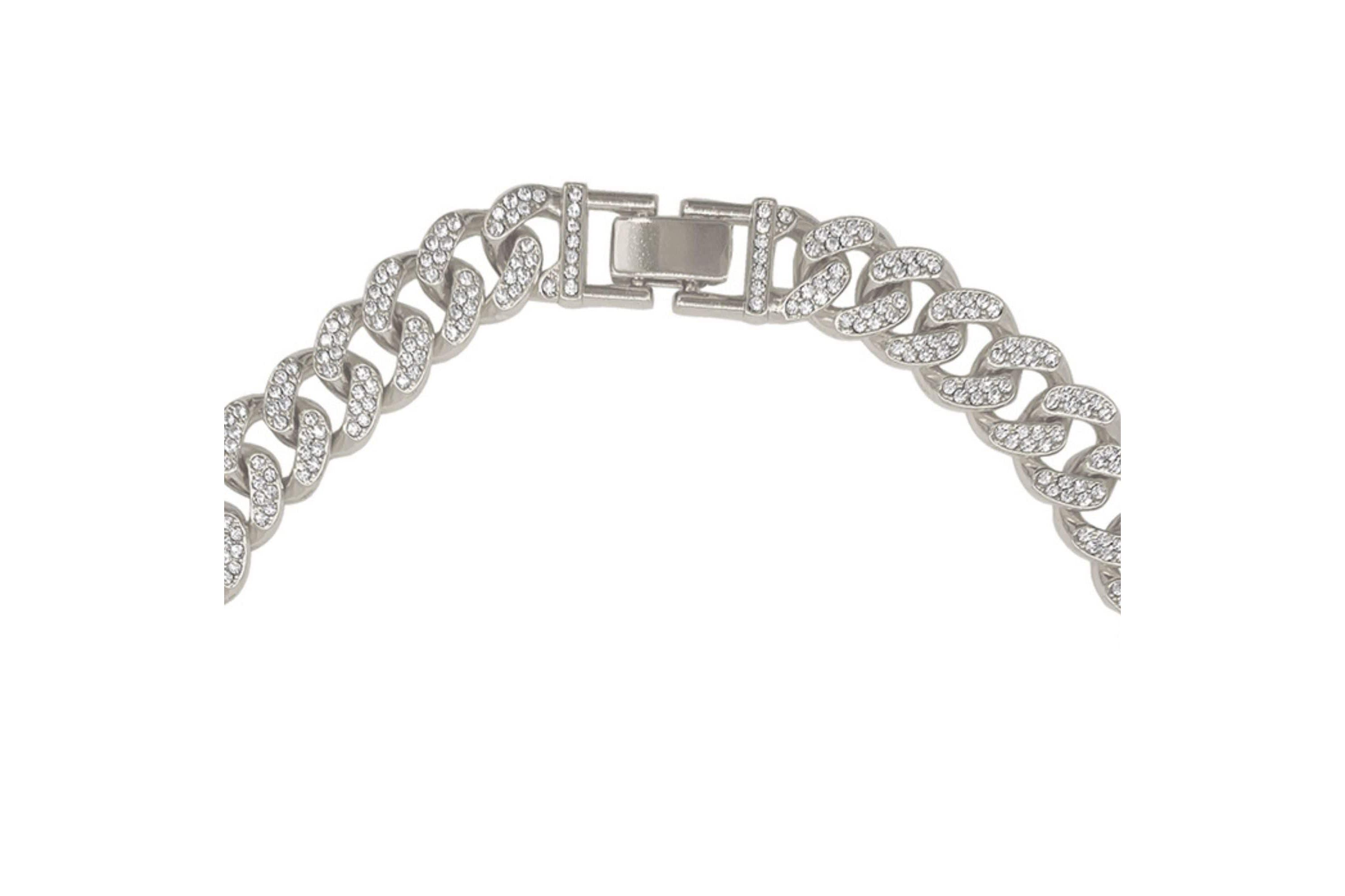Rhodium Plated Flat Curb CZ Chain Necklace