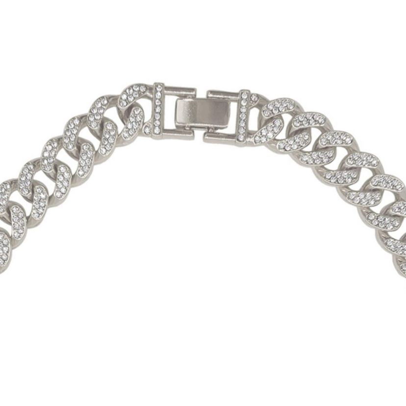 Rhodium Plated Flat Curb CZ Chain Necklace