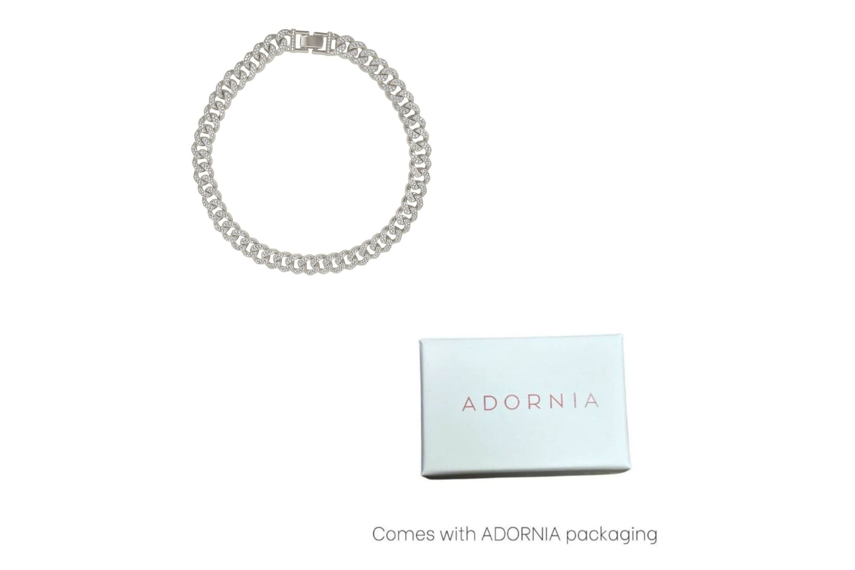 Rhodium Plated Flat Curb CZ Chain Necklace