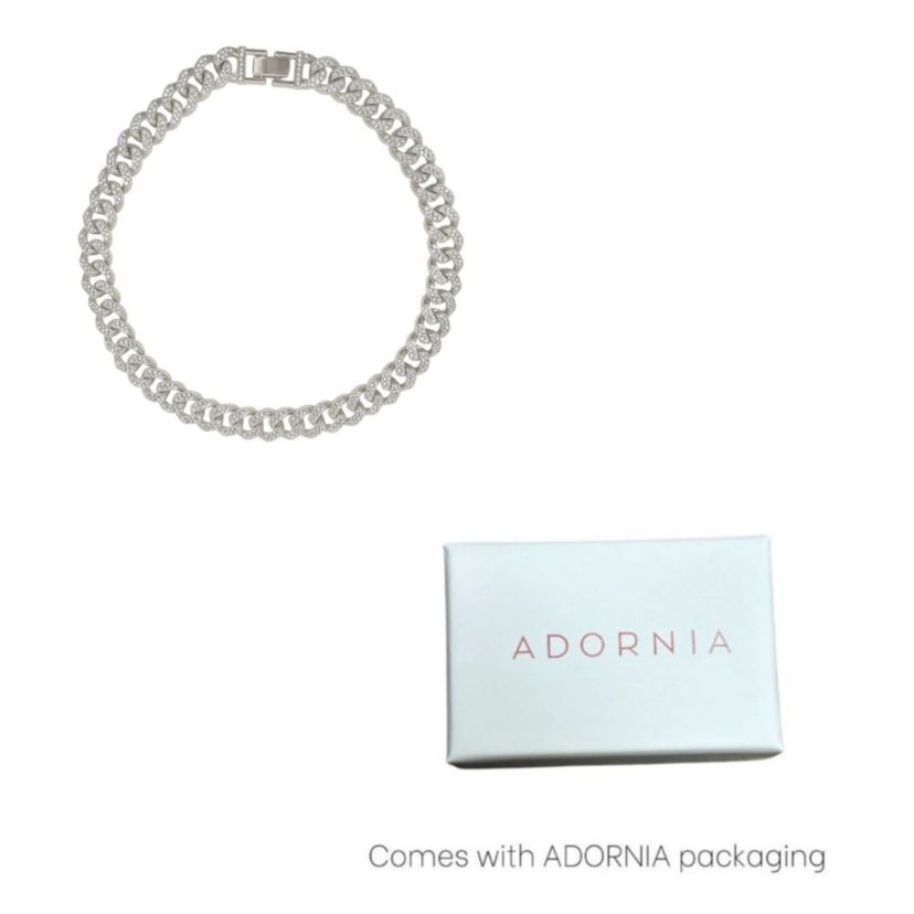 Rhodium Plated Flat Curb CZ Chain Necklace