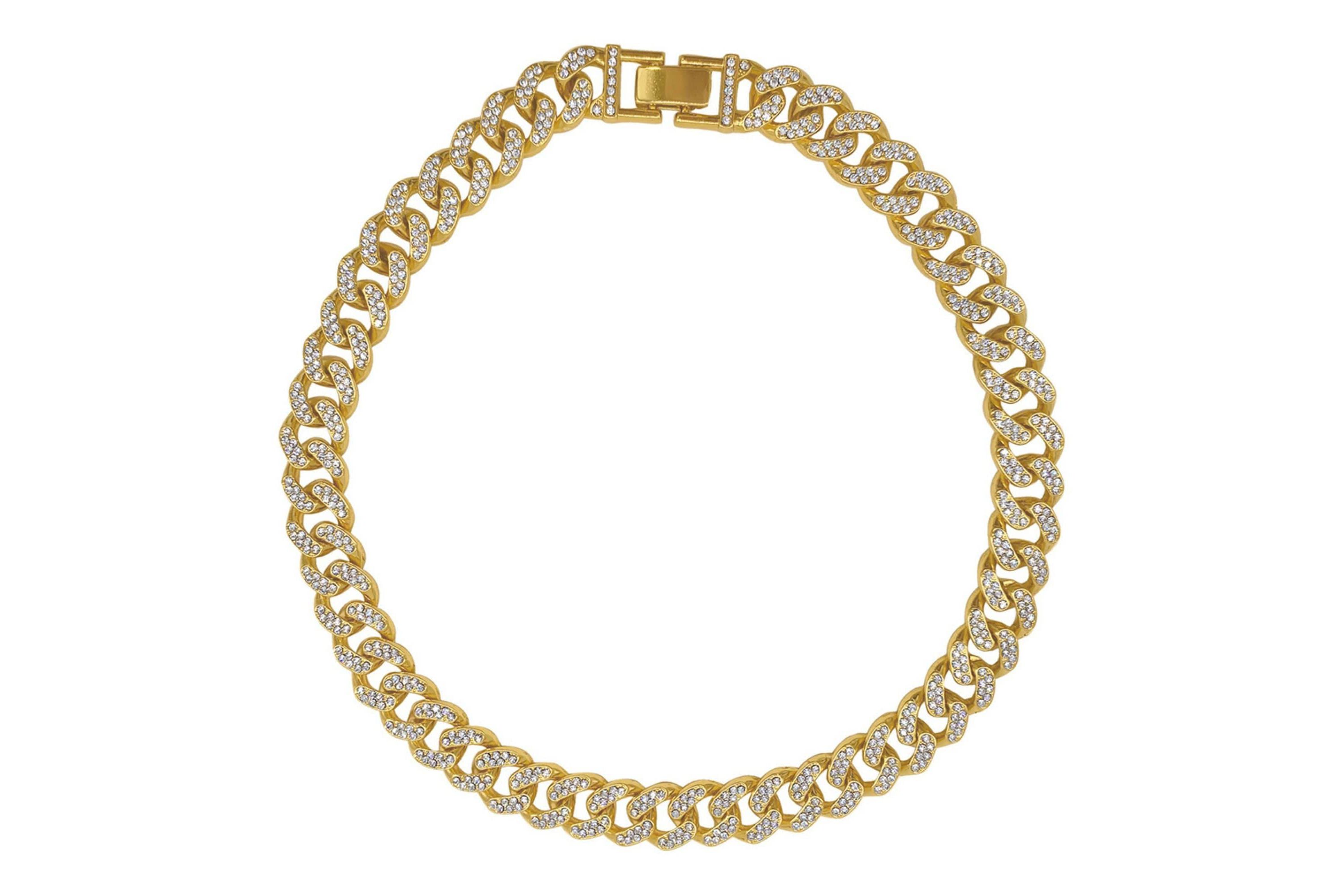 14k Gold Plated Flat Curb CZ Chain Necklace