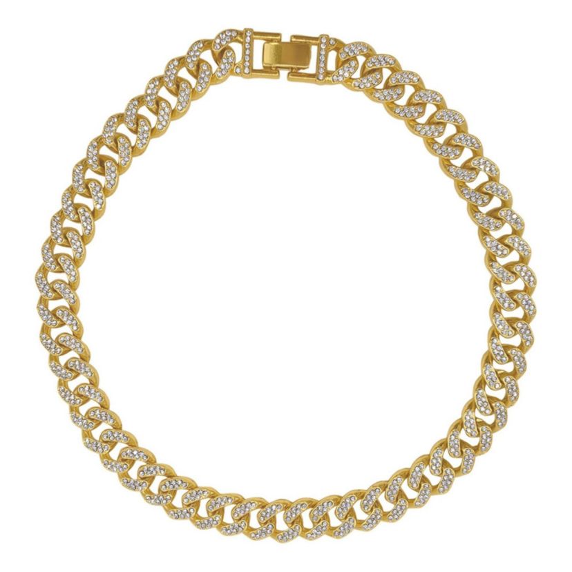 14k Gold Plated Flat Curb CZ Chain Necklace