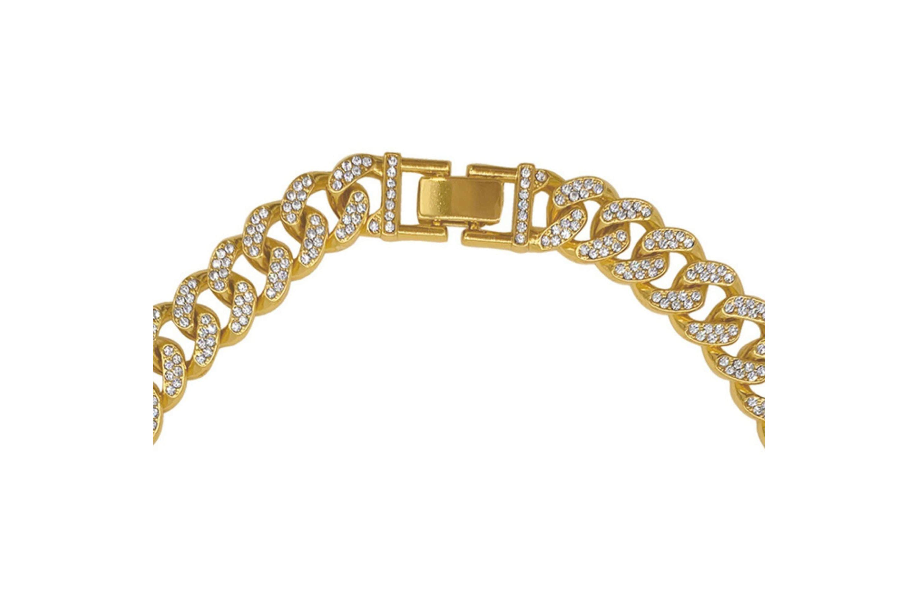 14k Gold Plated Flat Curb CZ Chain Necklace