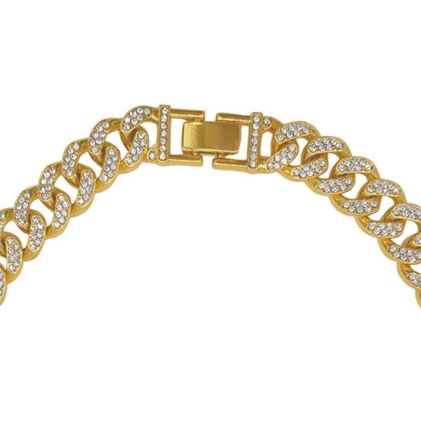14k Gold Plated Flat Curb CZ Chain Necklace