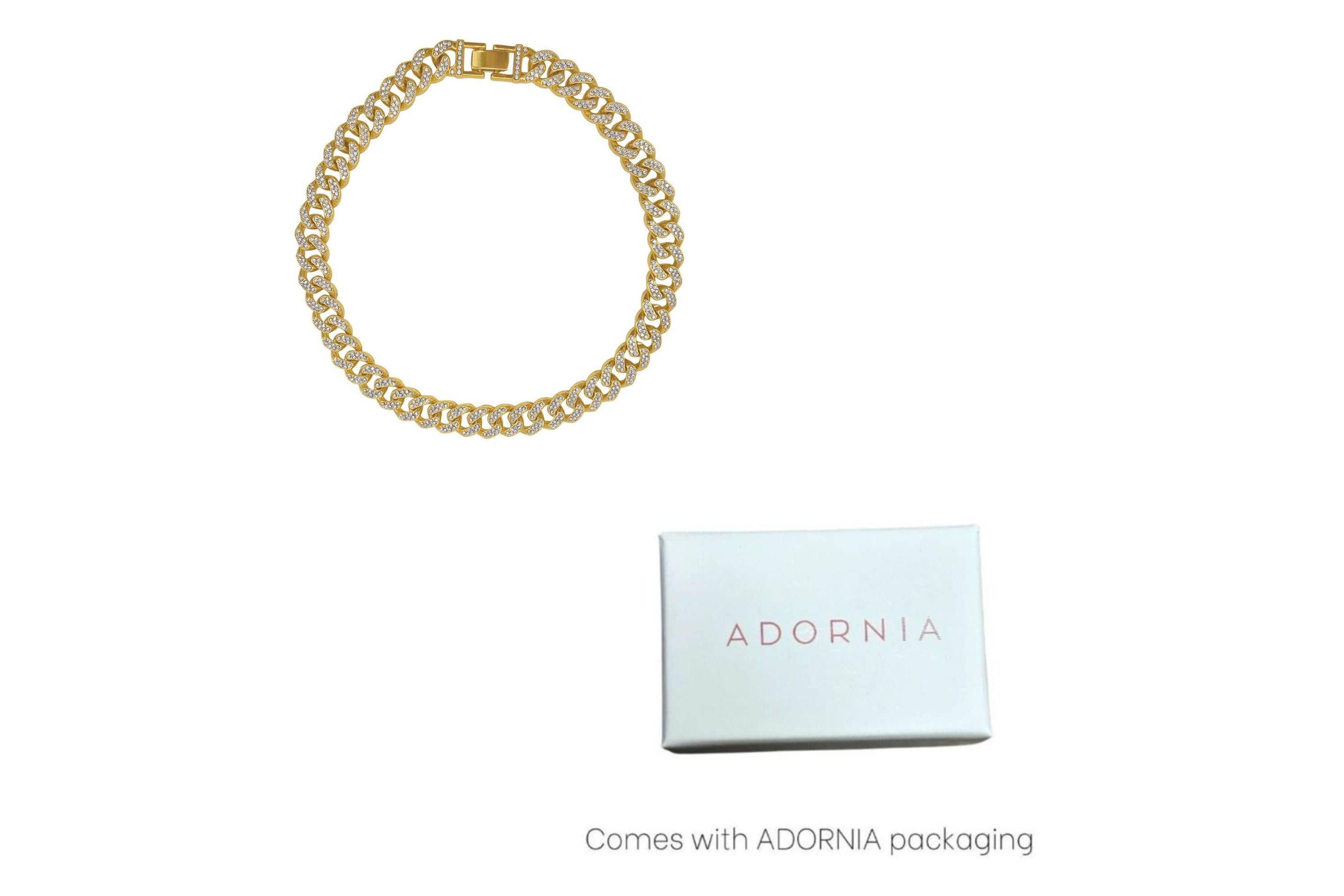 14k Gold Plated Flat Curb CZ Chain Necklace