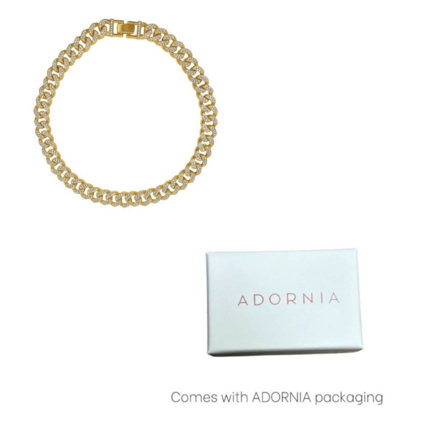 14k Gold Plated Flat Curb CZ Chain Necklace