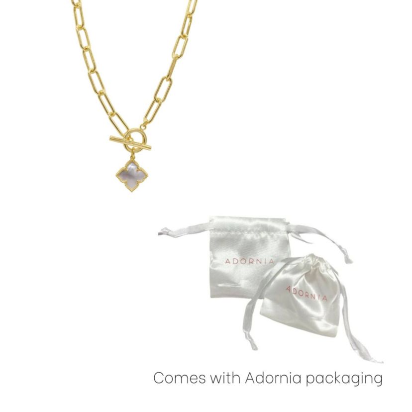 14k Gold Plated Flower White Mother of Pearl Paper Clip Chain Toggle Necklace
