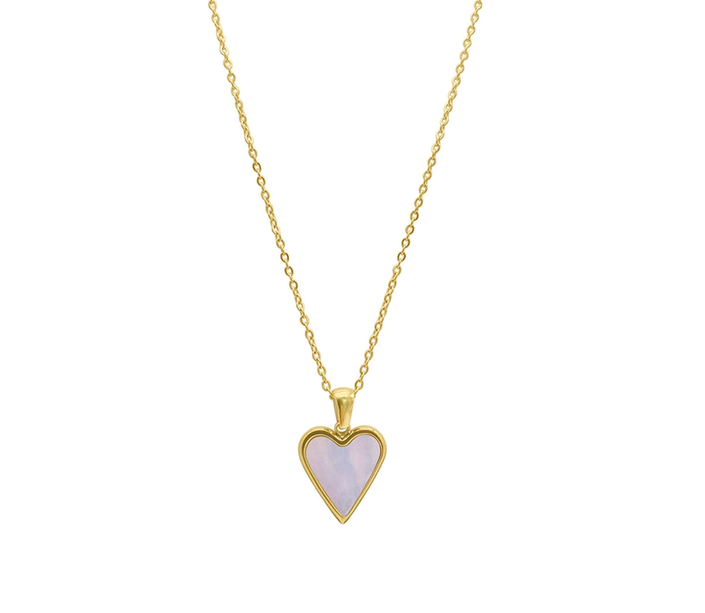 Tarnish Resistant 14k Gold Plated White Mother of Pearl Heart Necklace