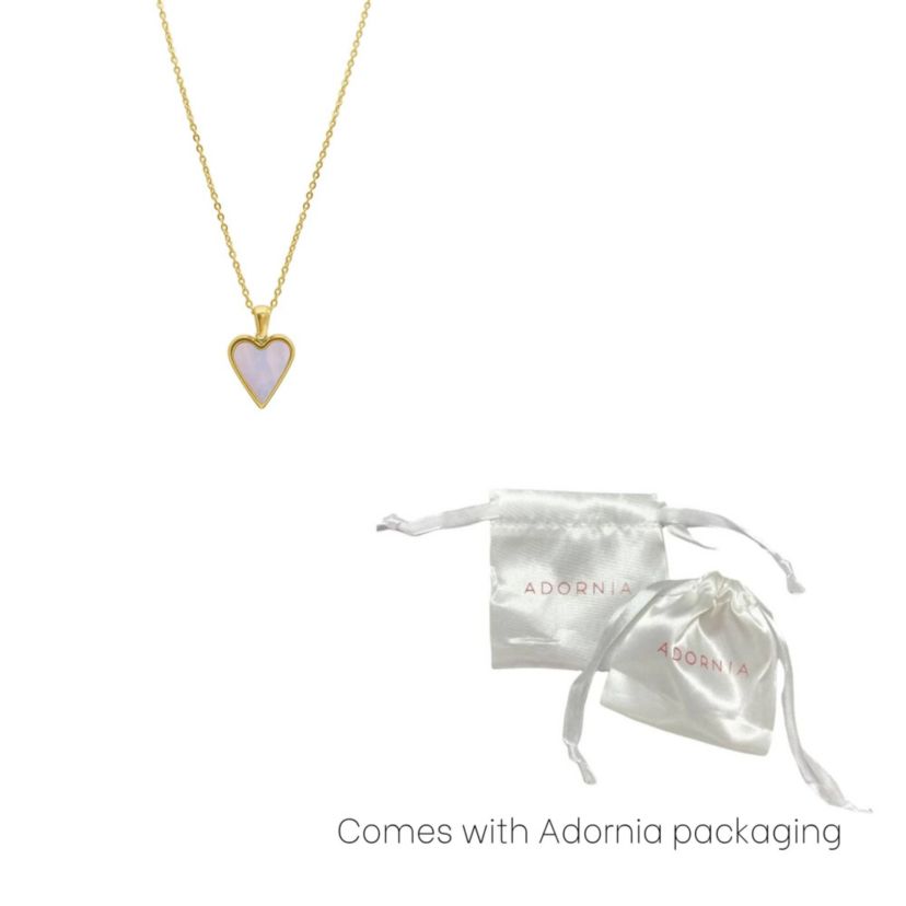 Tarnish Resistant 14k Gold Plated White Mother of Pearl Heart Necklace