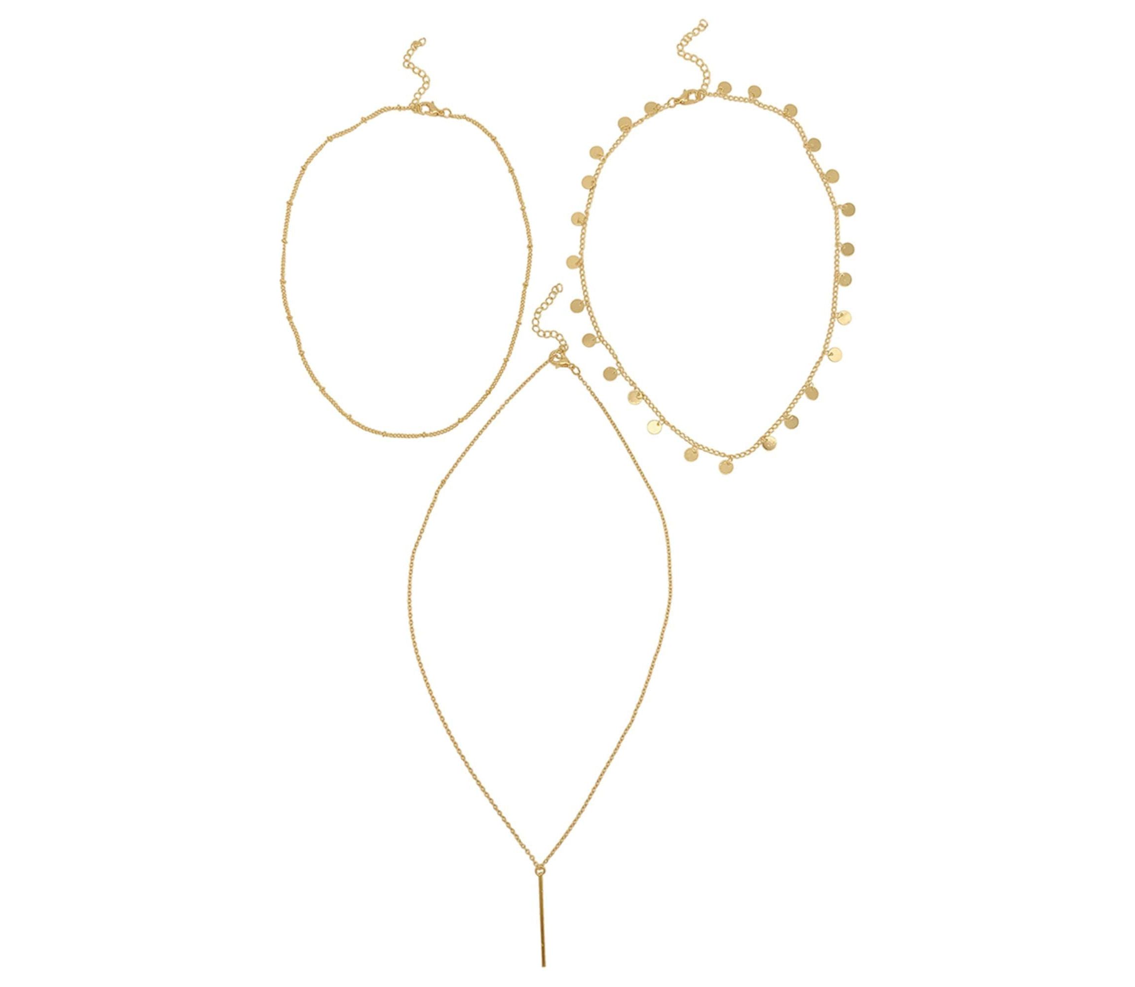 Tarnish Resistant 14k Gold Plated Triplet Confetti and Bar Layered Set Necklace