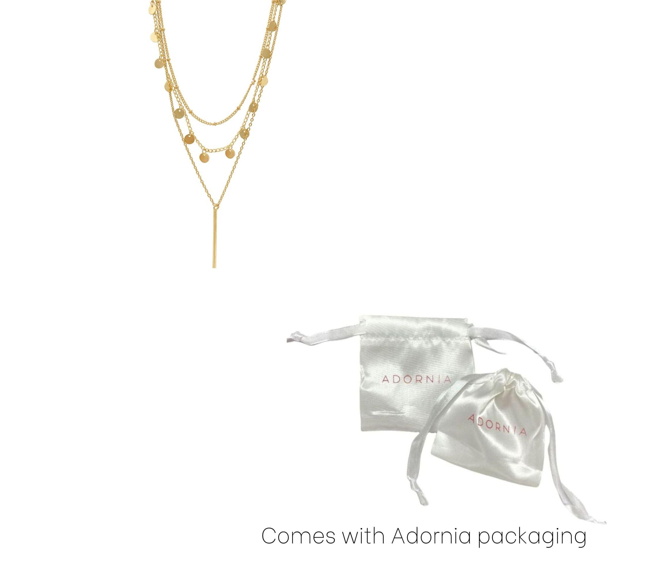 Tarnish Resistant 14k Gold Plated Triplet Confetti and Bar Layered Set Necklace