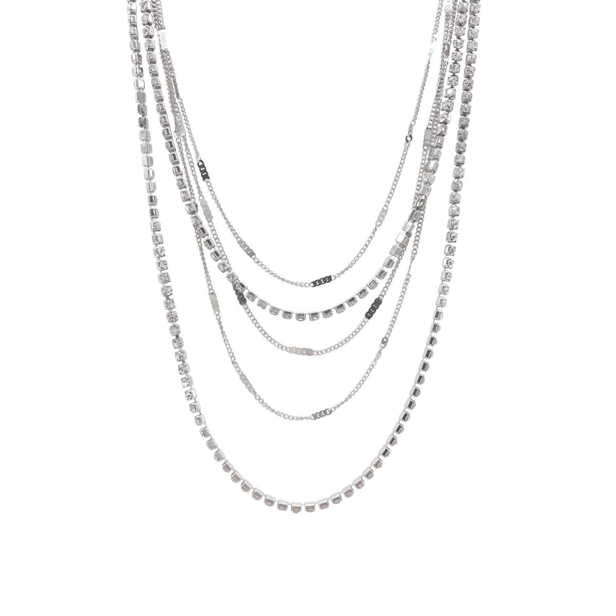 Rhodium Plated Layered Tennis Necklace