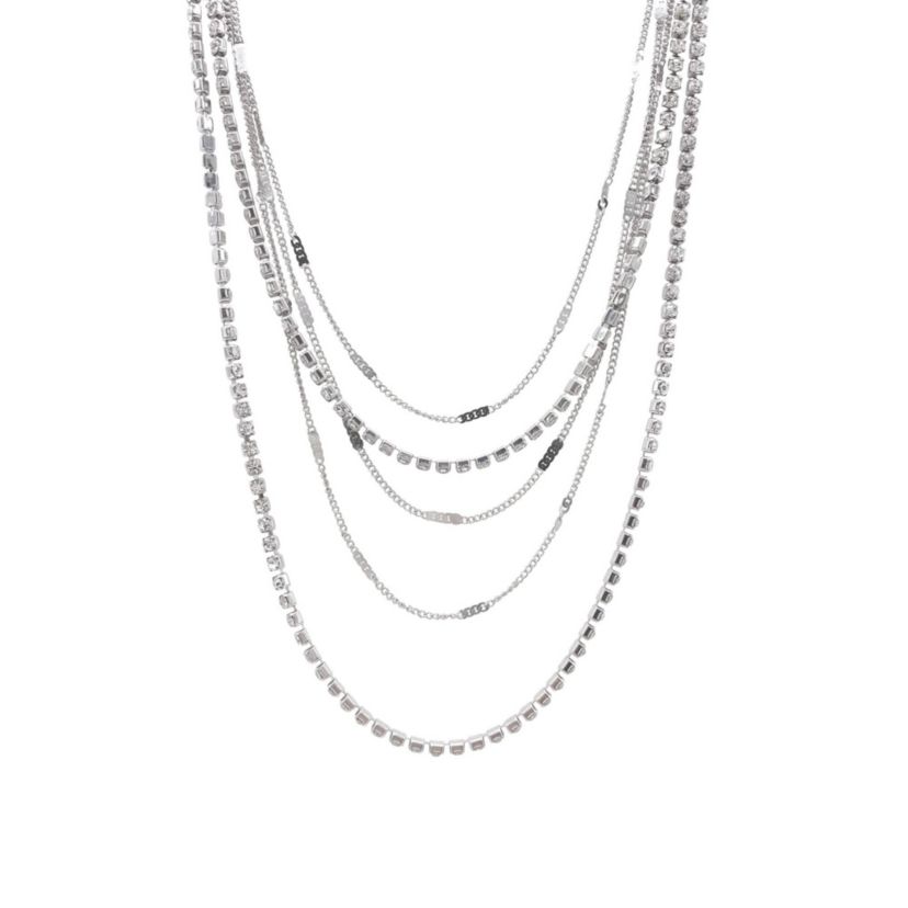 Rhodium Plated Layered Tennis Necklace