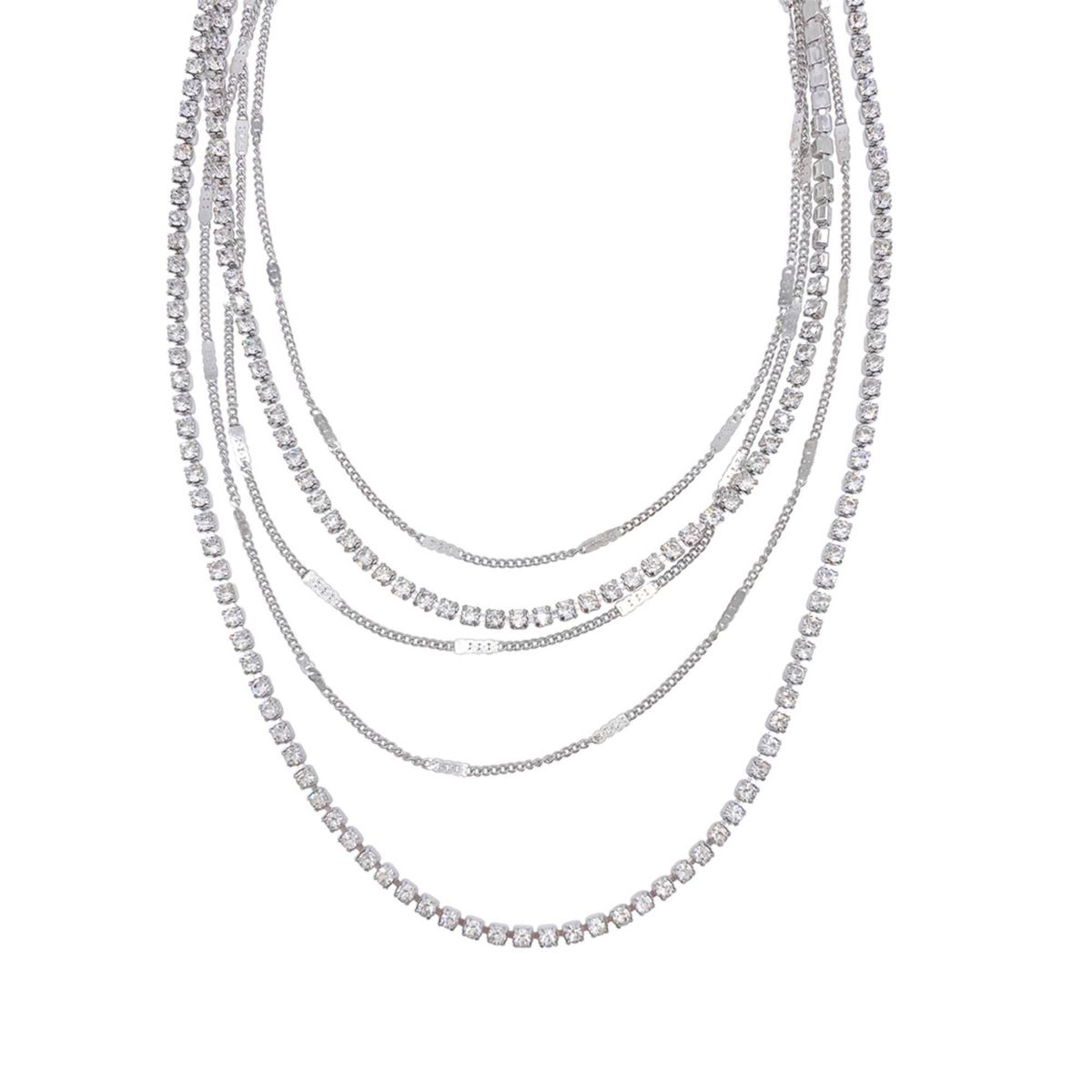 Rhodium Plated Layered Tennis Necklace