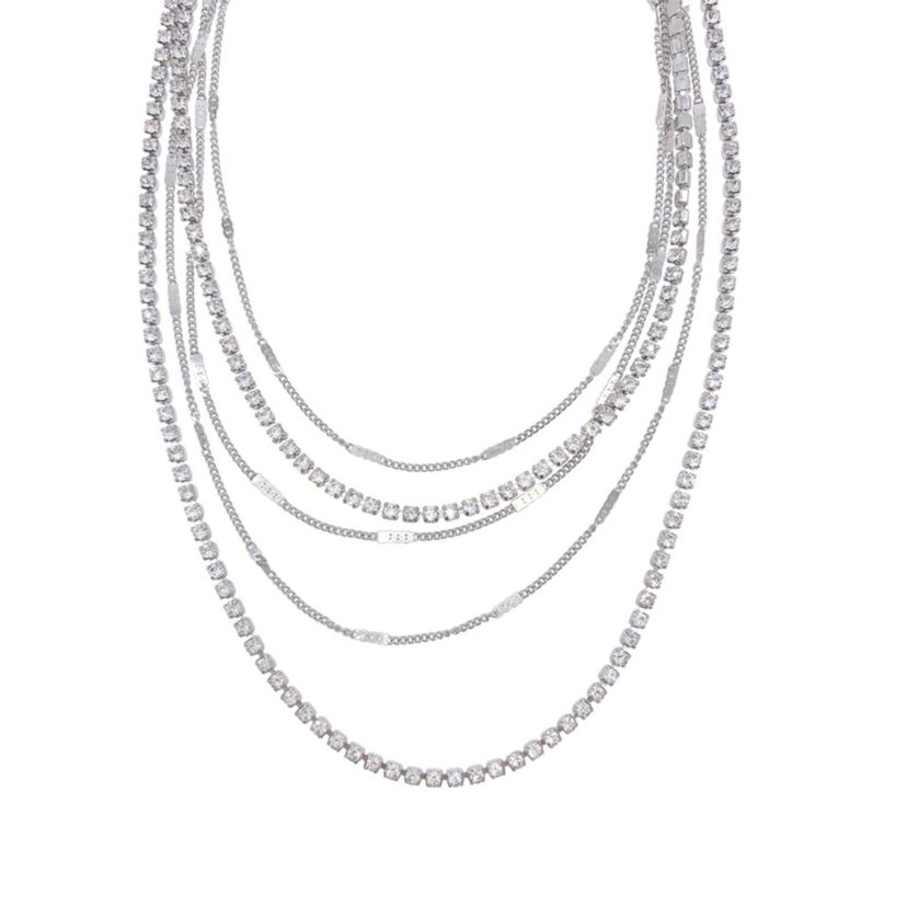 Rhodium Plated Layered Tennis Necklace