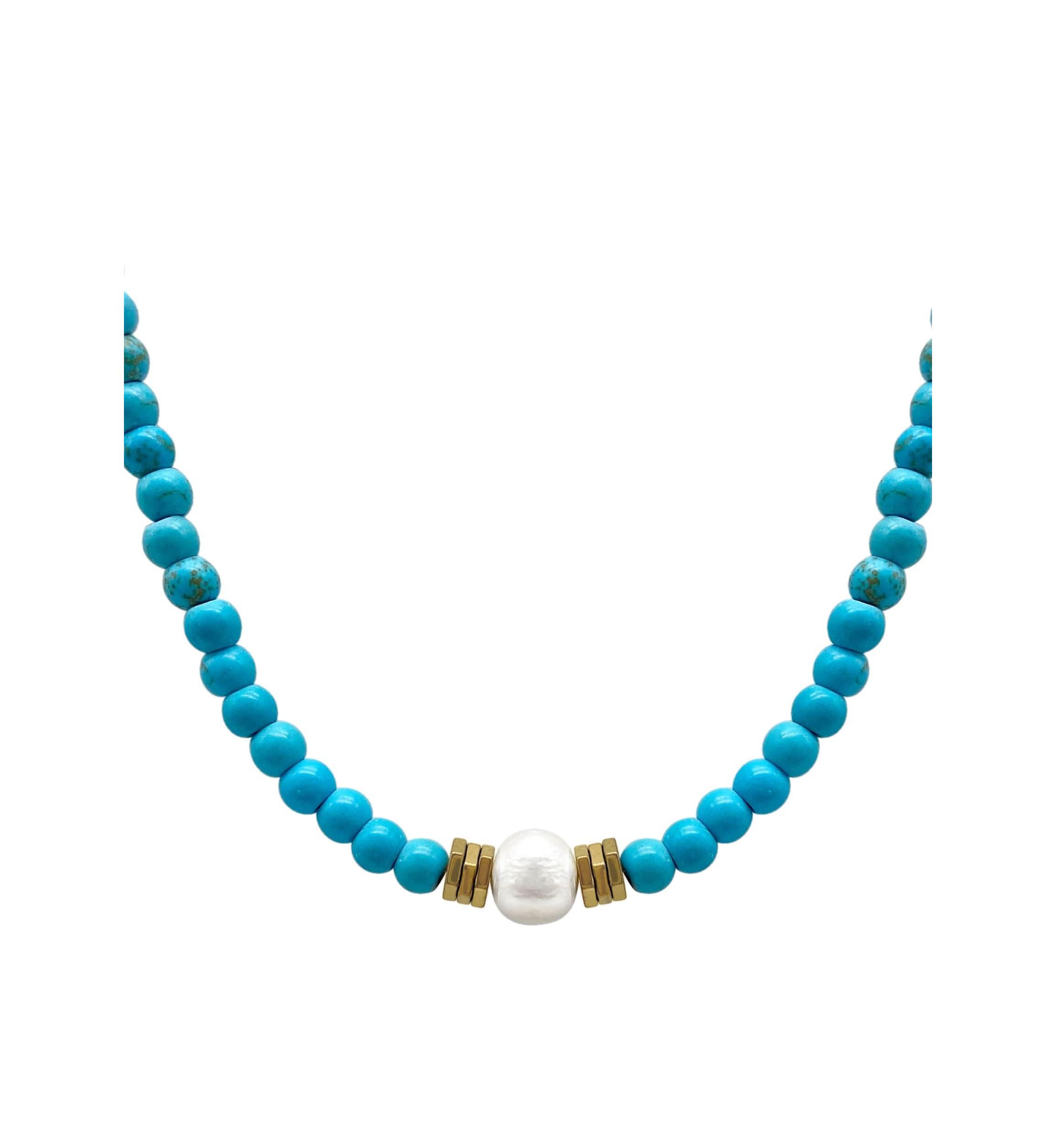 Turquoise Beaded Necklace with Pearl