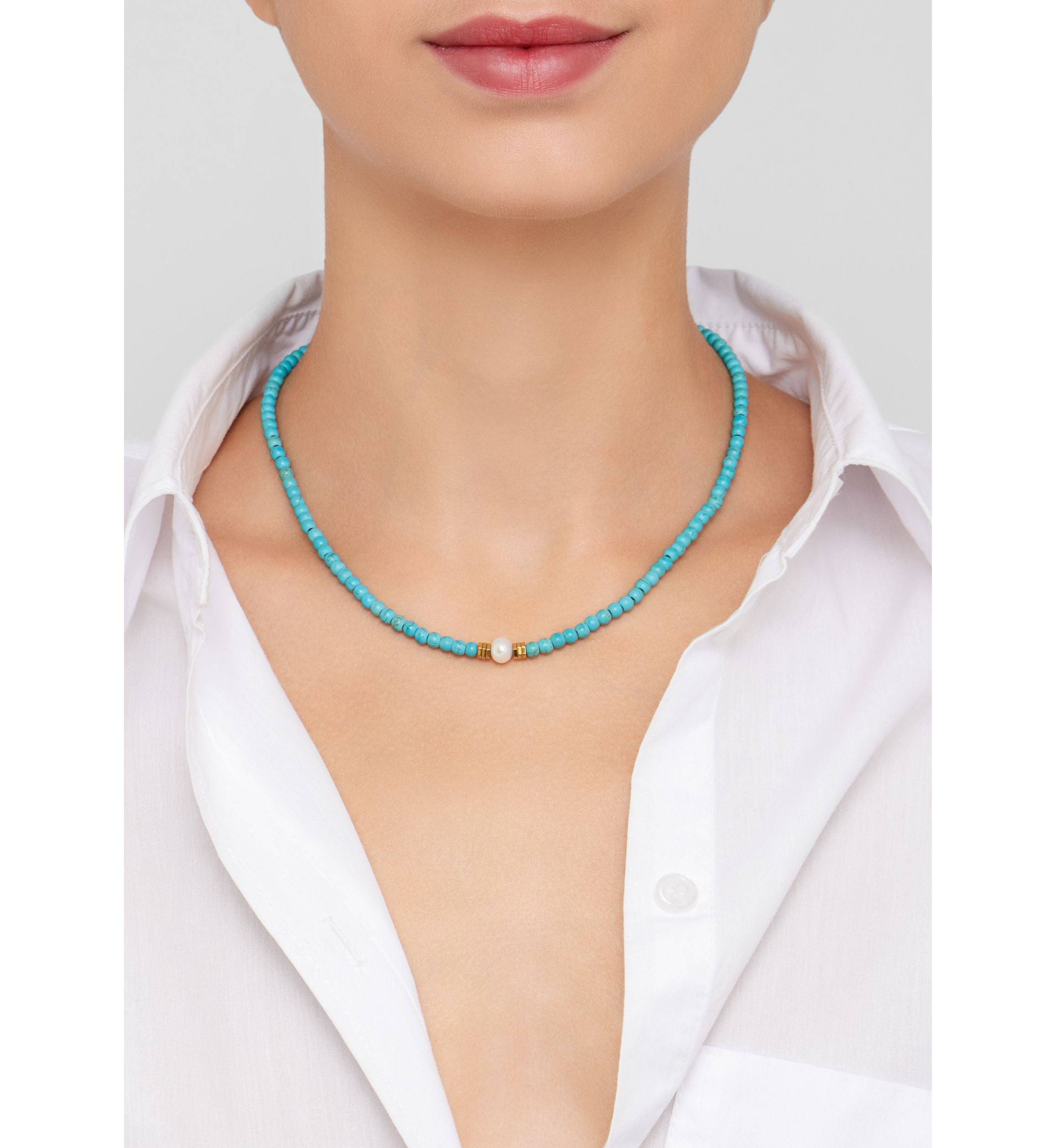 Turquoise Beaded Necklace with Pearl