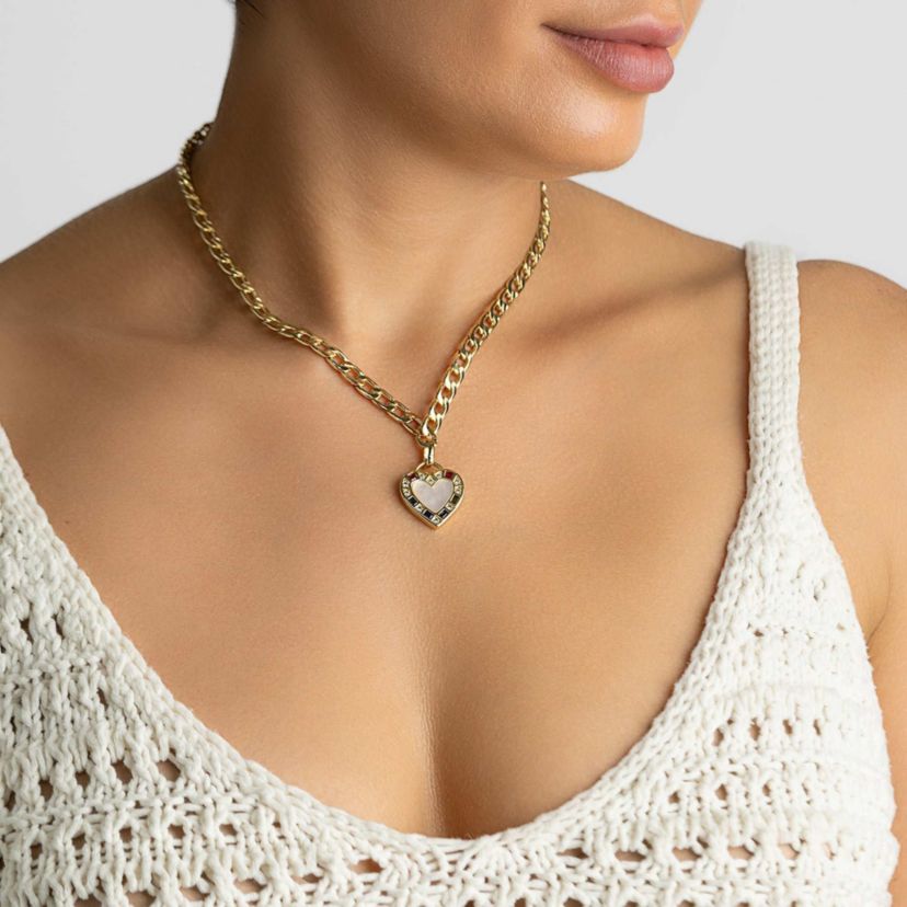 14k Gold Plated Oval Link Chain and Coin Pendant Layered Necklace