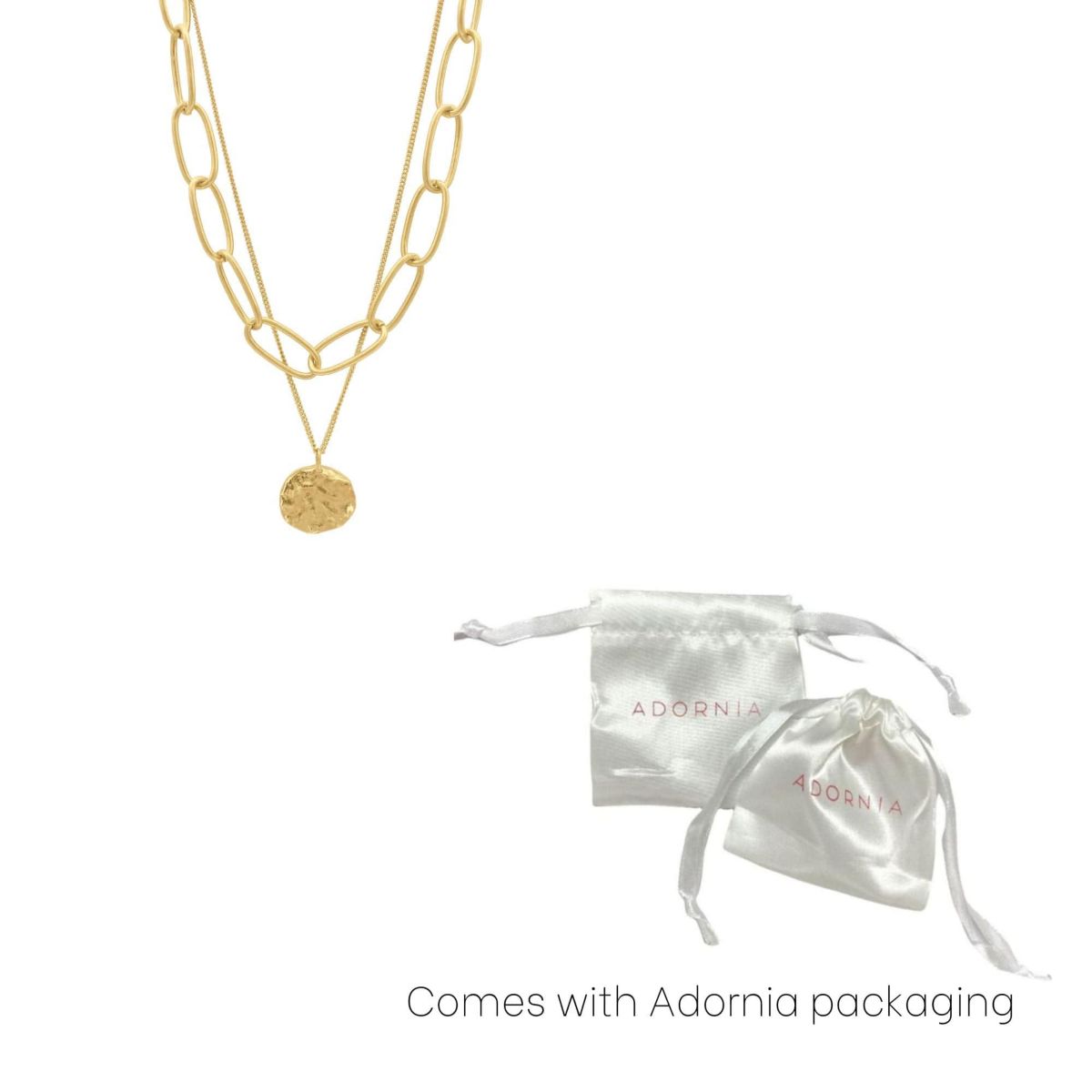 14k Gold Plated Oval Link Chain and Coin Pendant Layered Necklace