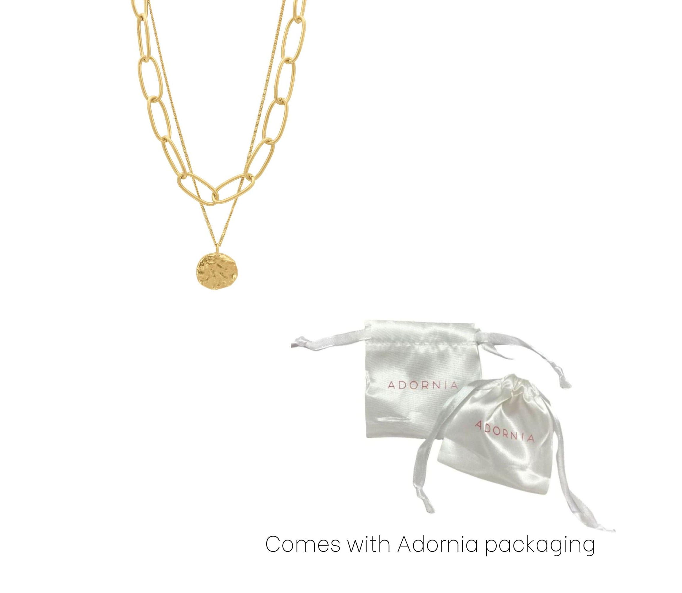 14k Gold Plated Oval Link Chain and Coin Pendant Layered Necklace