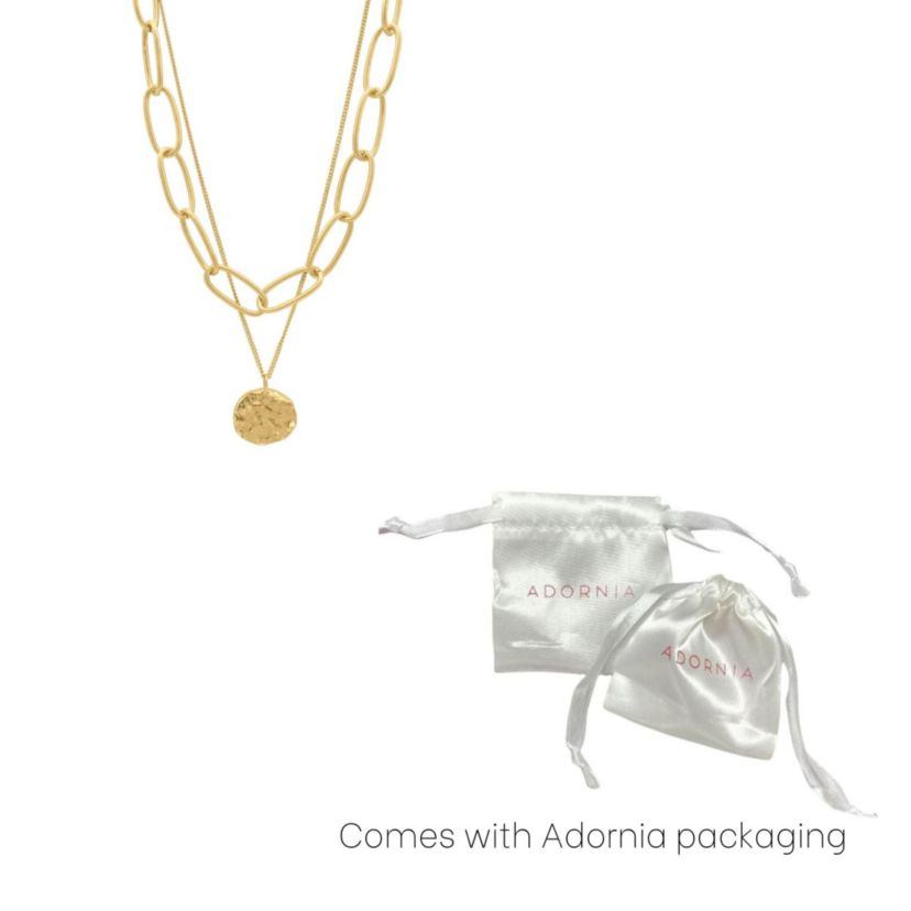 14k Gold Plated Oval Link Chain and Coin Pendant Layered Necklace
