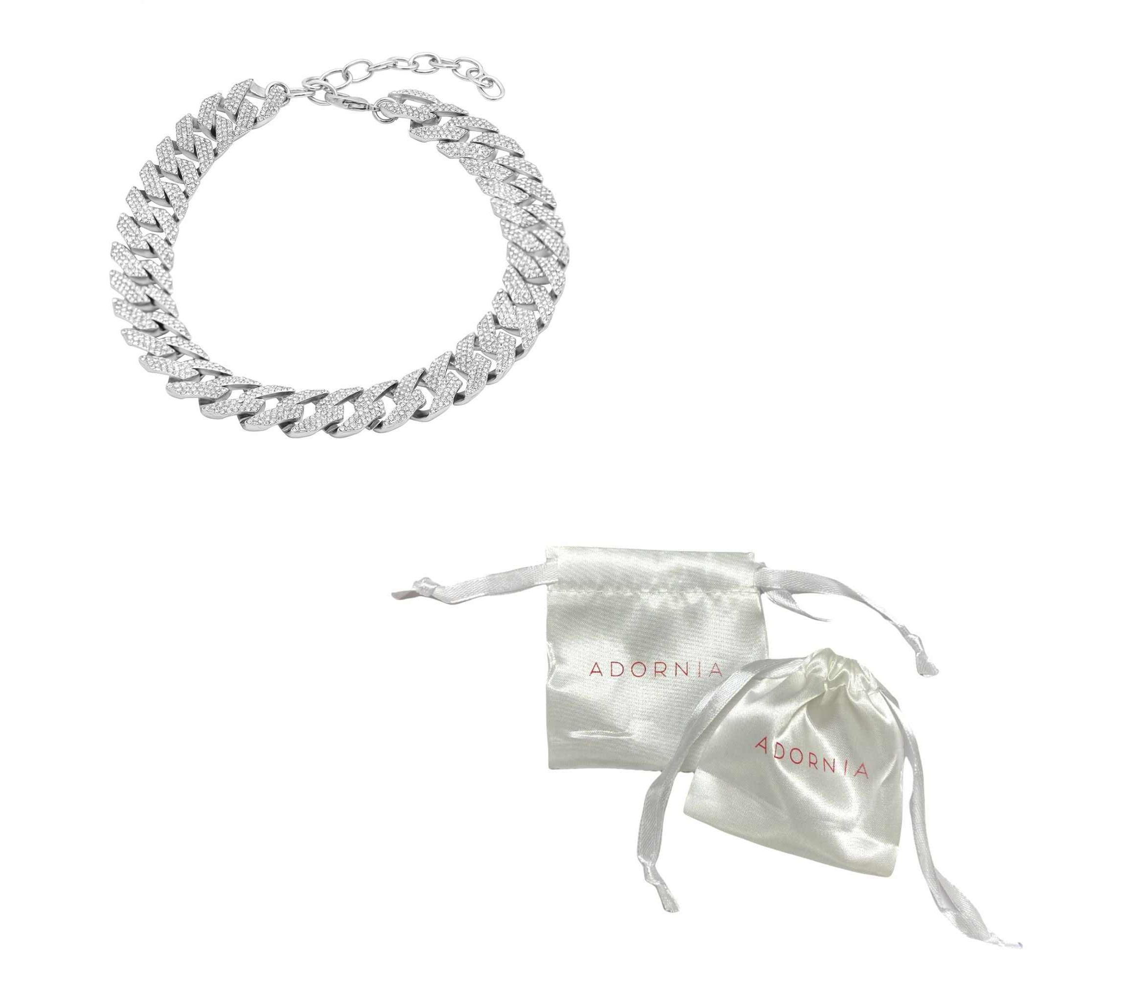 Rhodium Plated Edgy Cuban Crystal Adjustable Choker Chain Necklace