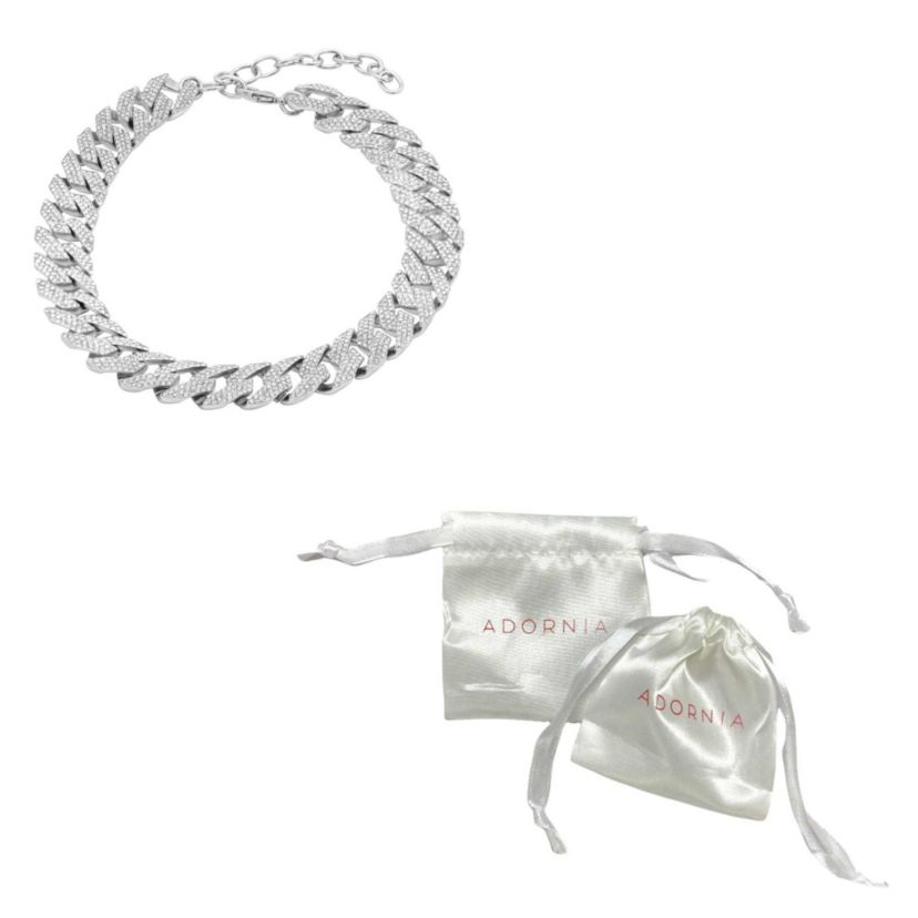 Rhodium Plated Edgy Cuban Crystal Adjustable Choker Chain Necklace