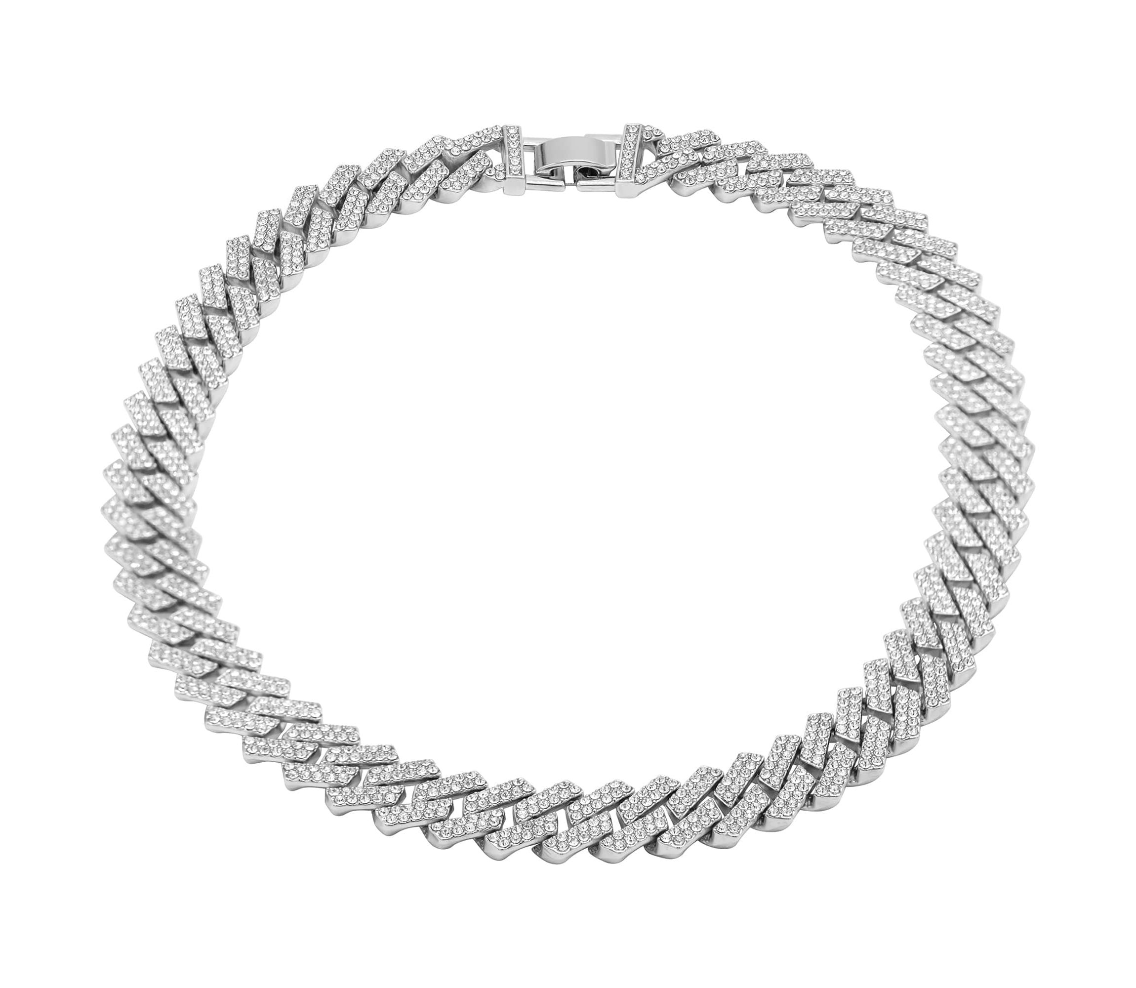 Rhodium Plated Edgy Cuban Crystal Chain Necklace