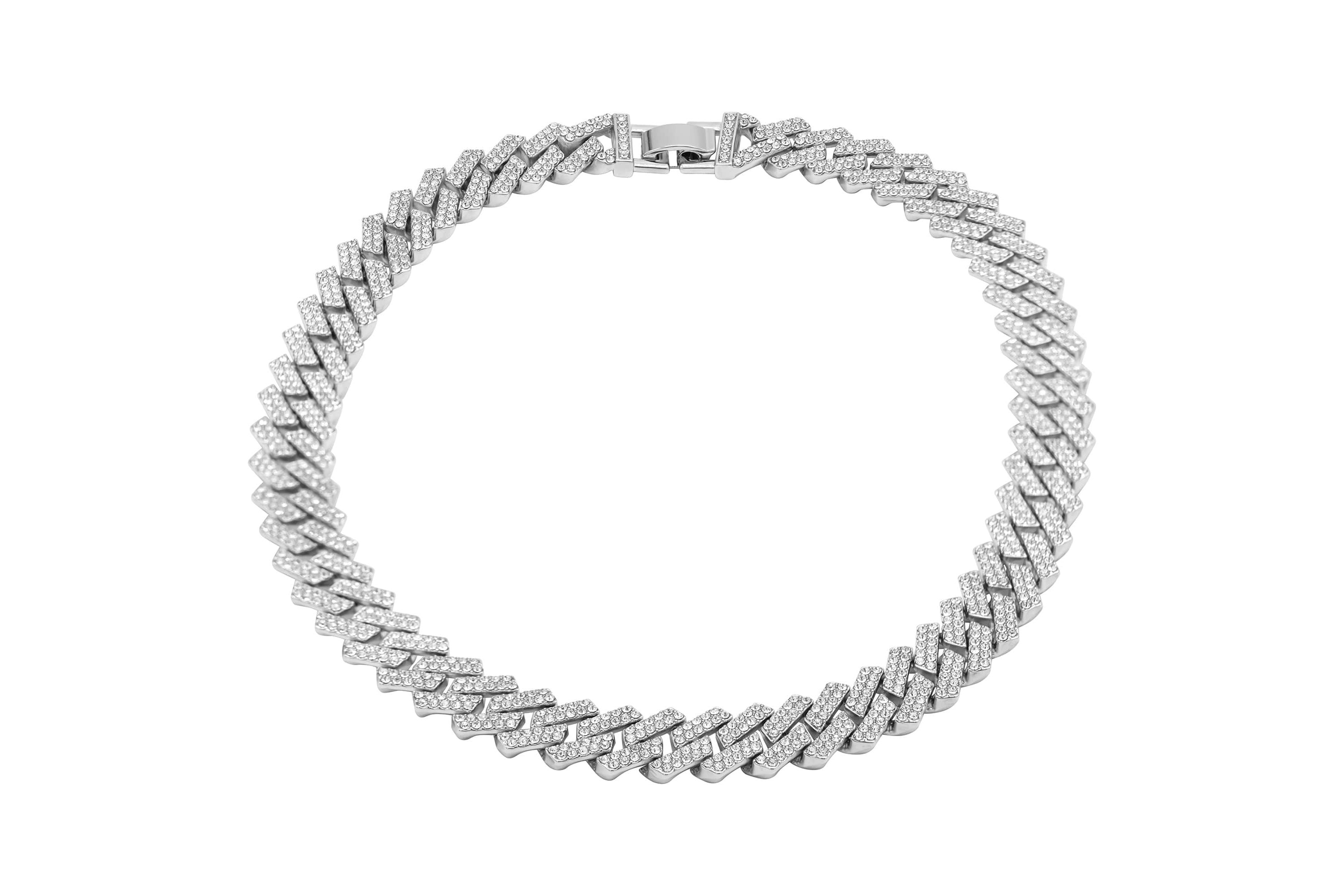 Rhodium Plated Edgy Cuban Crystal Chain Necklace