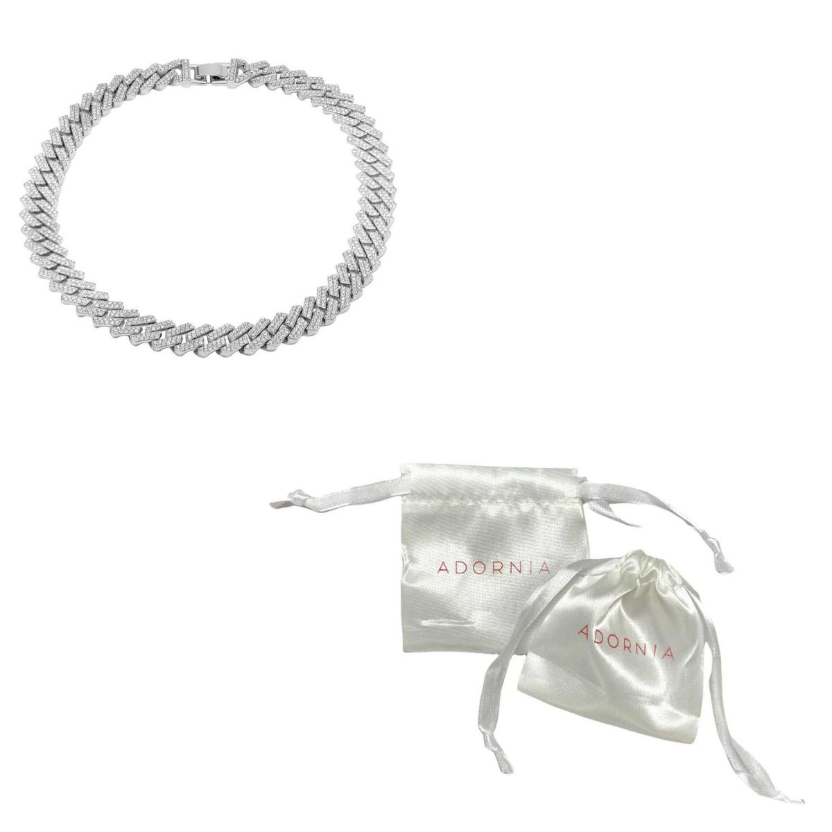 Rhodium Plated Edgy Cuban Crystal Chain Necklace