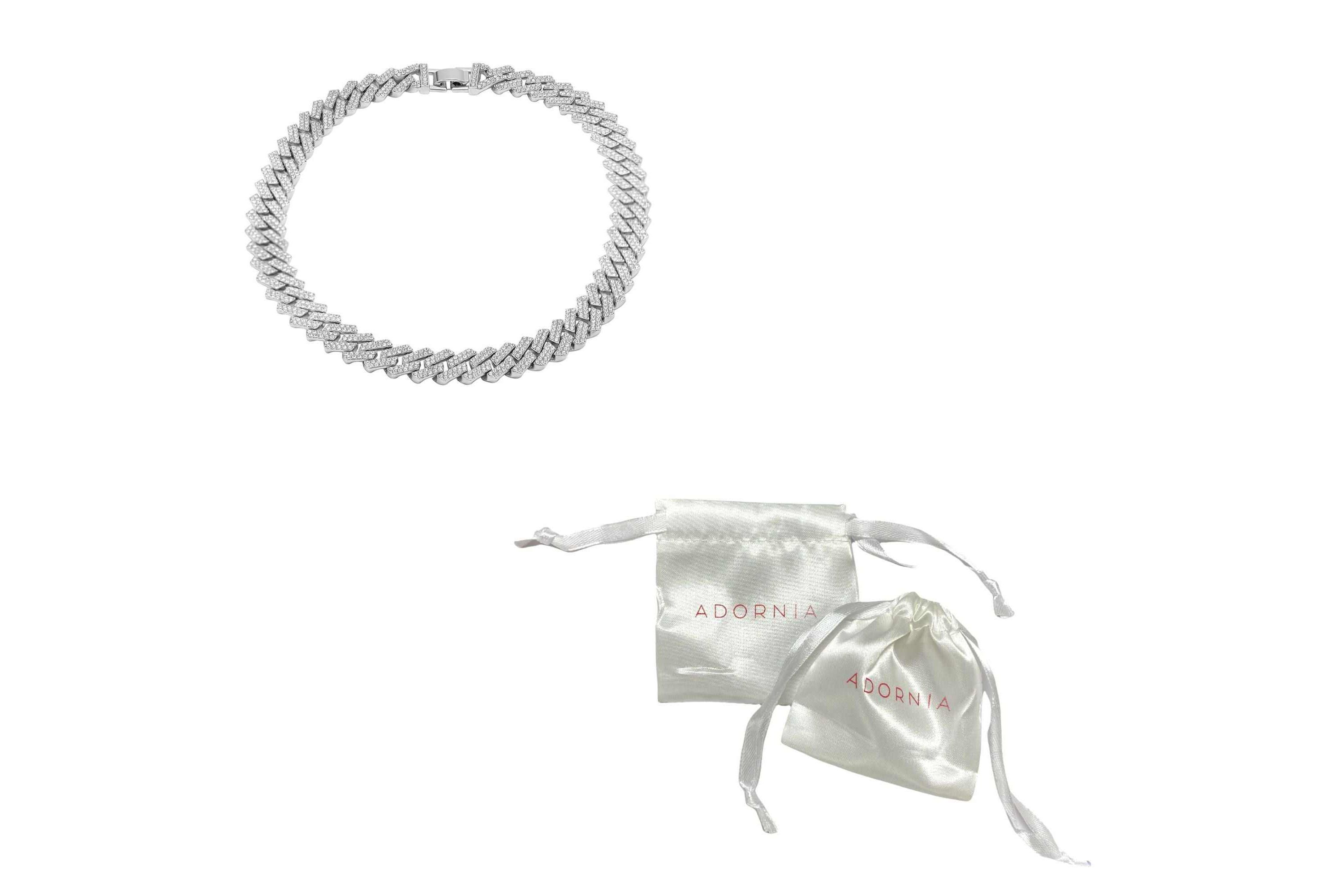 Rhodium Plated Edgy Cuban Crystal Chain Necklace