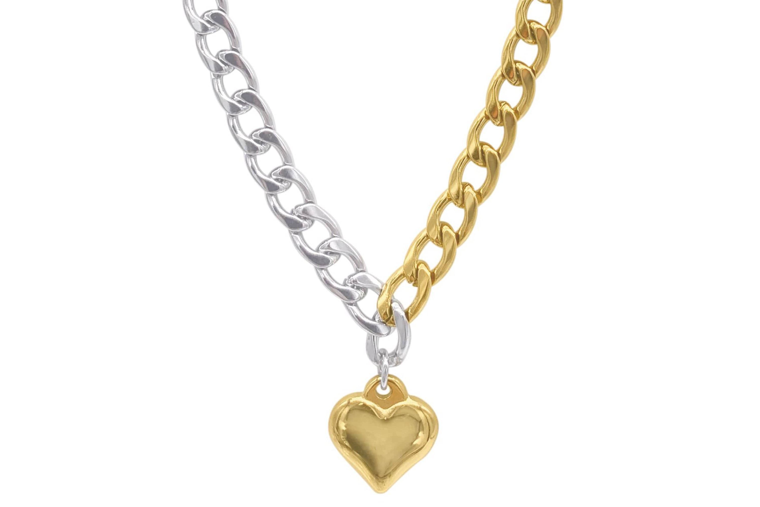 Tarnish Resistant Mixed Metal Heart Chain Toggle Necklace