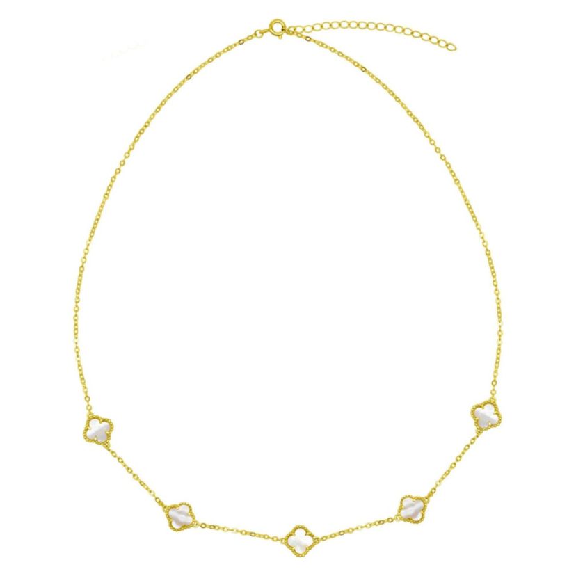 White Mother of Pearl Flower Station Necklace gold