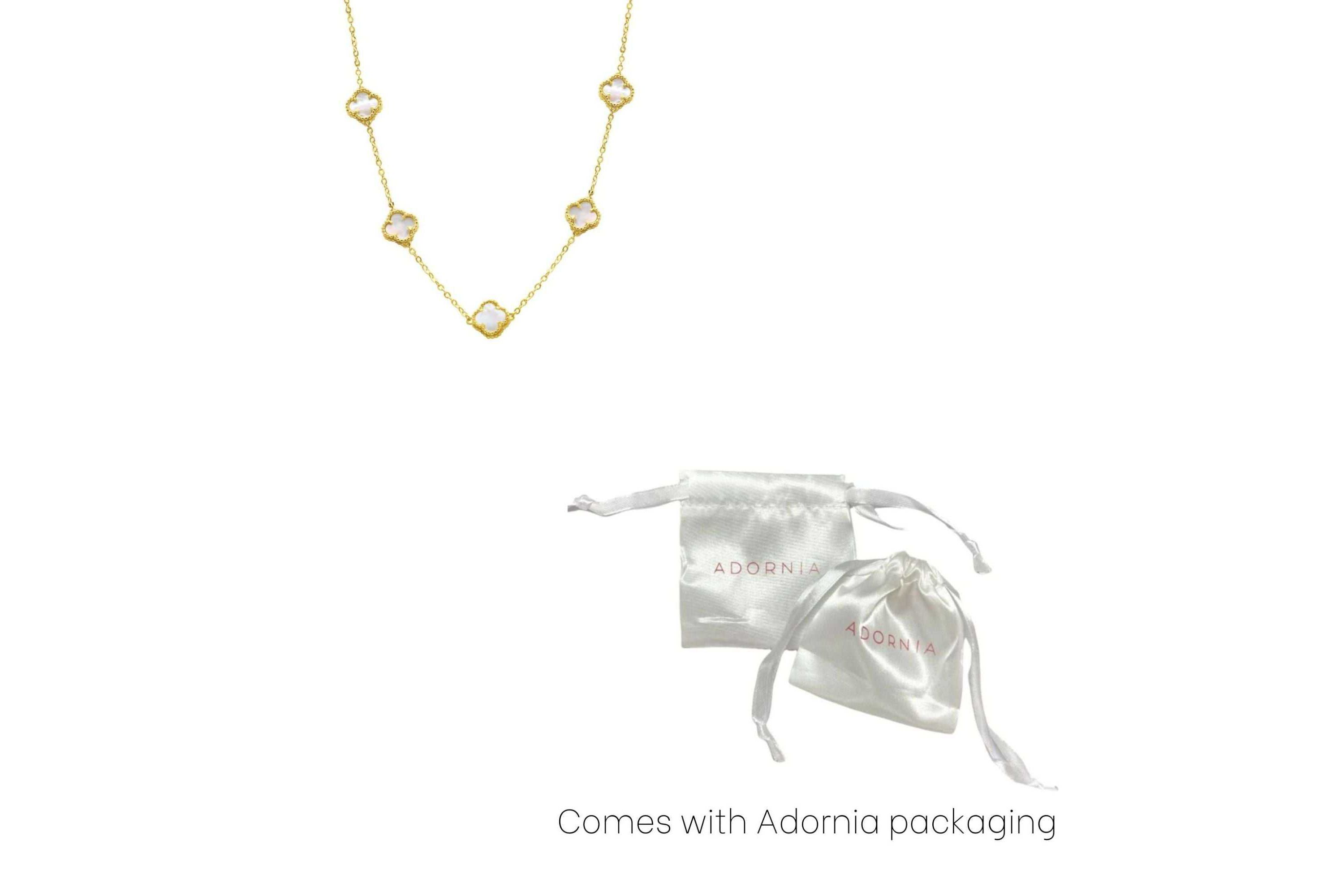 White Mother of Pearl Flower Station Necklace gold