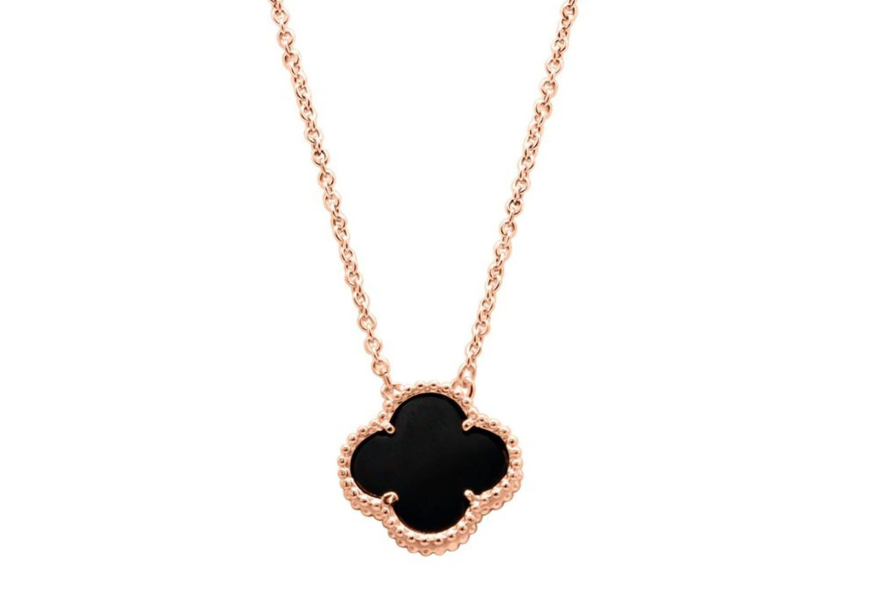 Black Flower Necklace rose gold