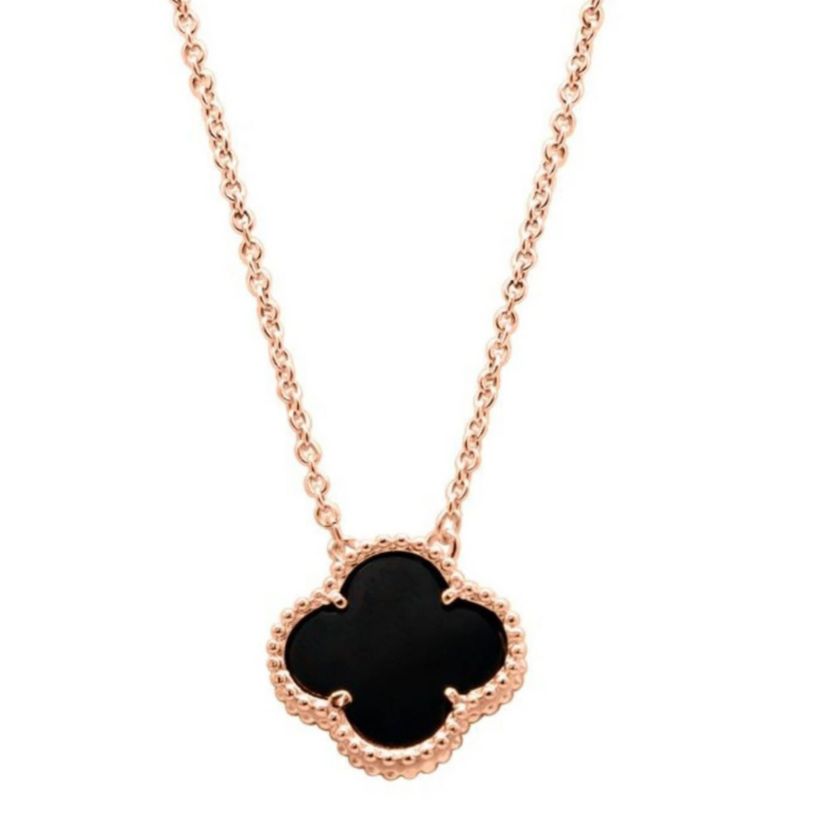 Black Flower Necklace rose gold