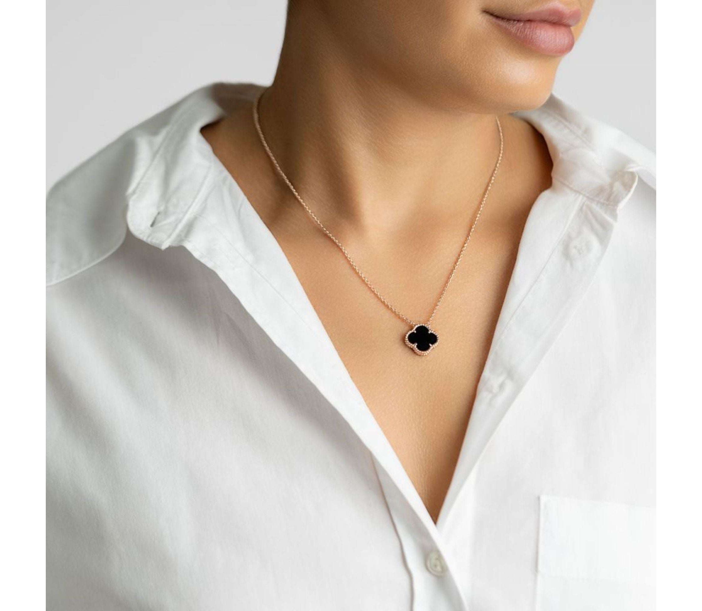Black Flower Necklace rose gold