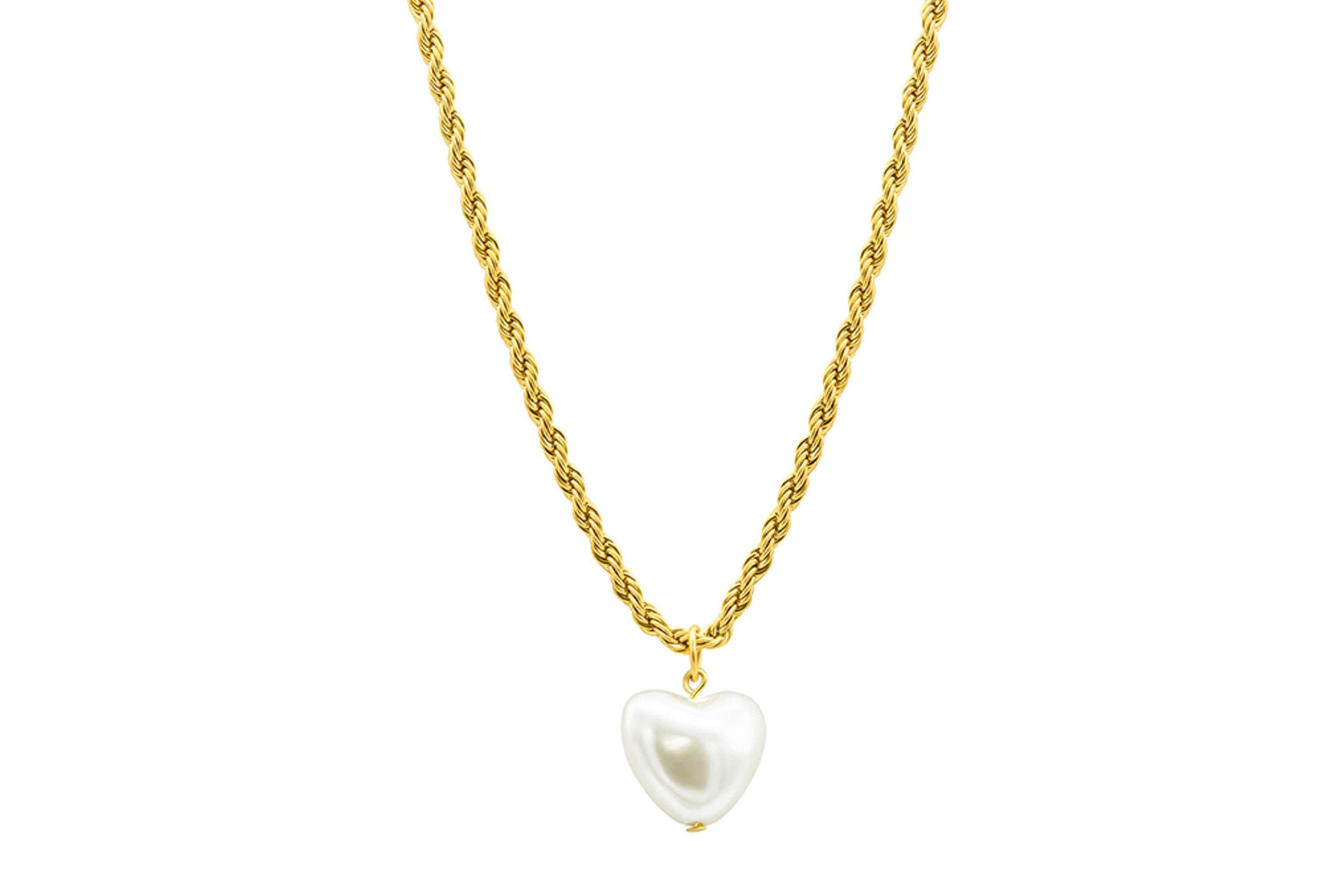 Tarnish Resistant Rope Chain Heart Necklace gold