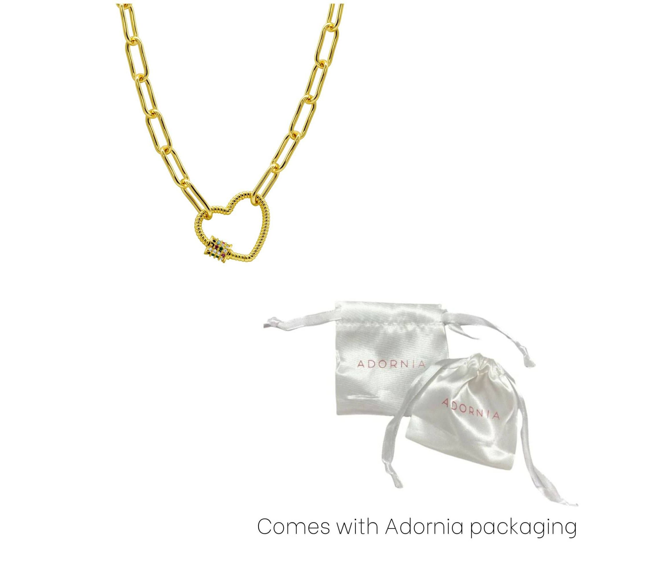 14k Gold Plated Paper Clip Chain With Rainbow Heart Screw Lock