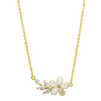Adornia 14k Gold Plated Crystal Flower Branch Leaf Necklace Gold