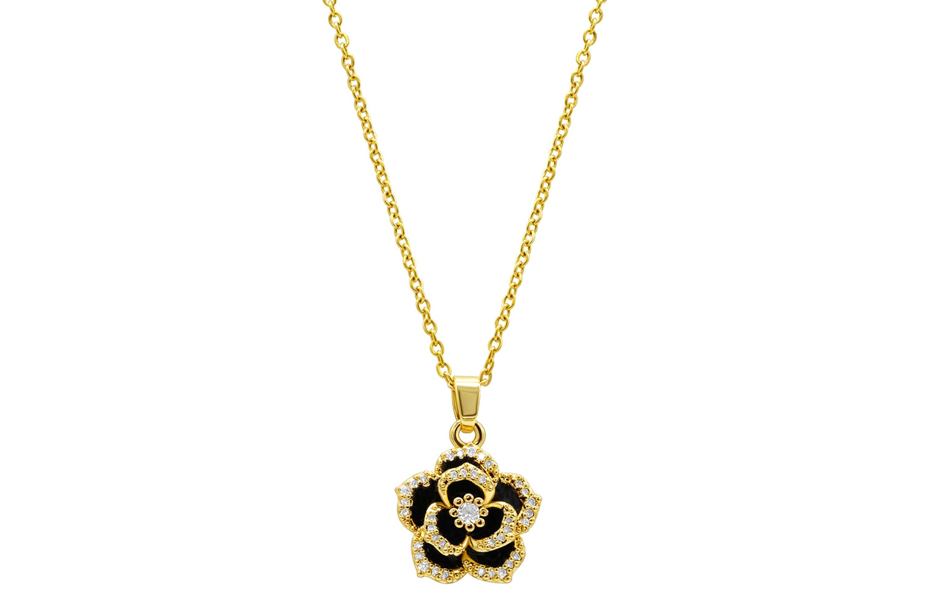 14k Gold Plated Black Crystal Carnelian Necklace