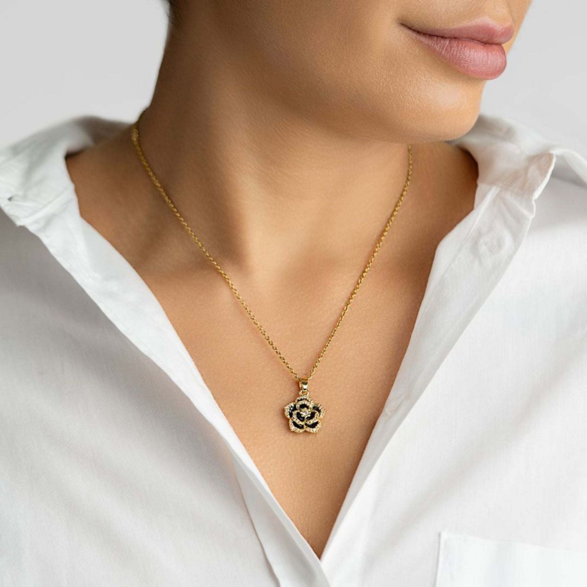 14k Gold Plated Black Crystal Carnelian Necklace