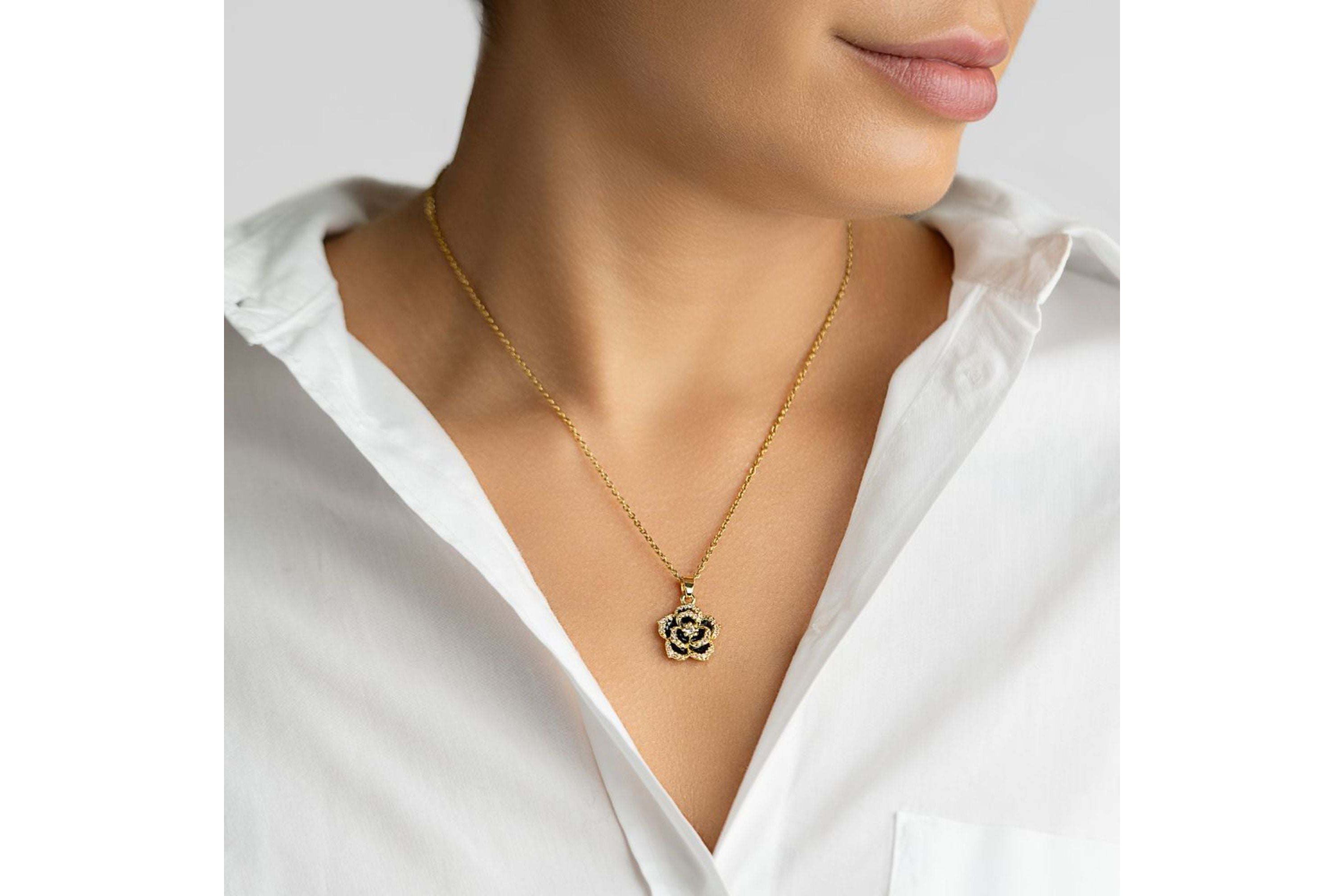 14k Gold Plated Black Crystal Carnelian Necklace