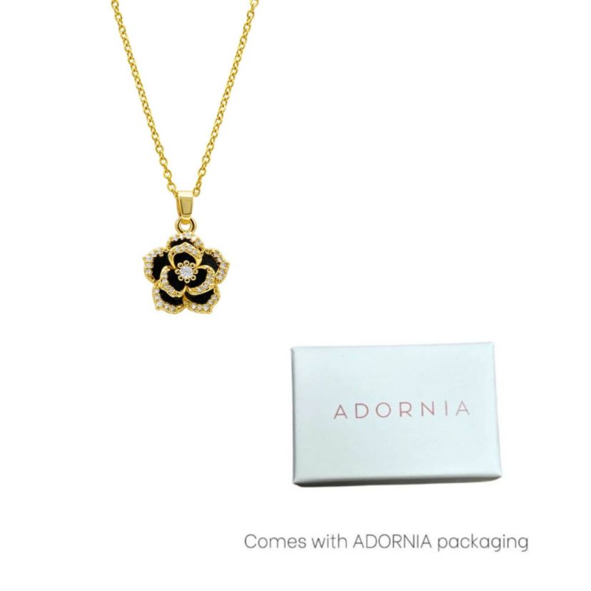 14k Gold Plated Black Crystal Carnelian Necklace