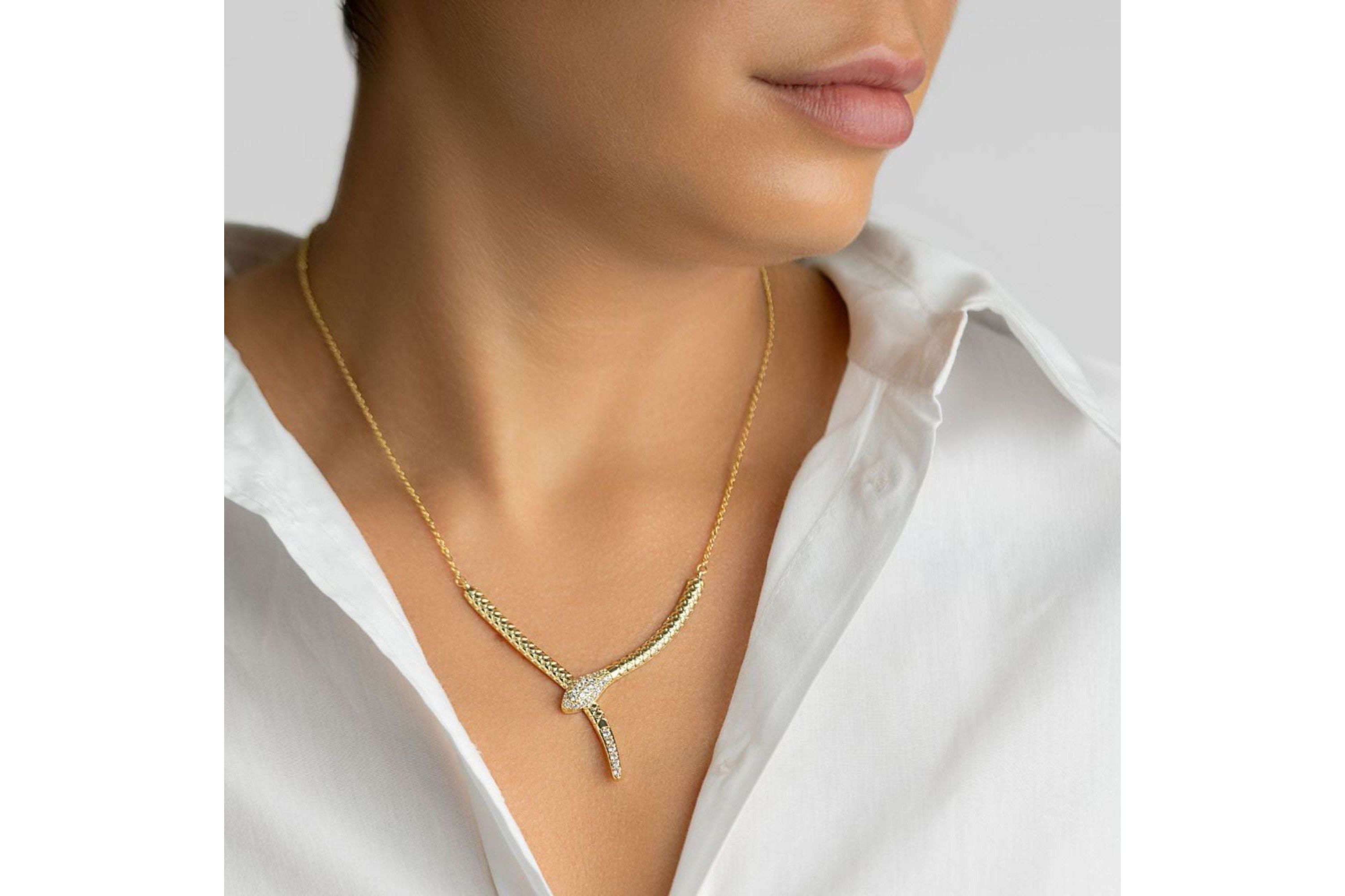 14k Gold Plated Crystal Wrap Snake Necklace