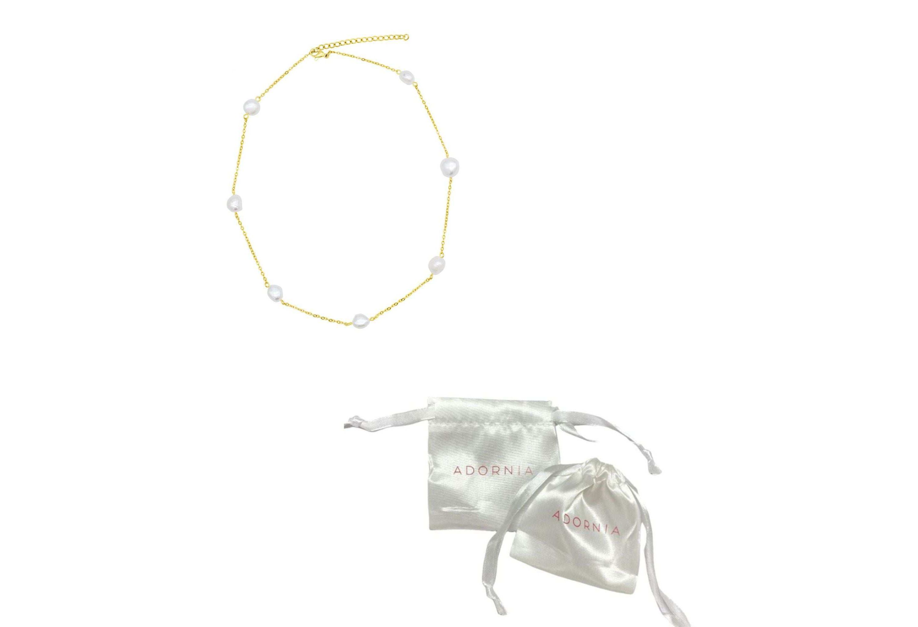 Tarnish Resistant 14k Gold Plated Adjustable Station Freshwater Pearl Necklace