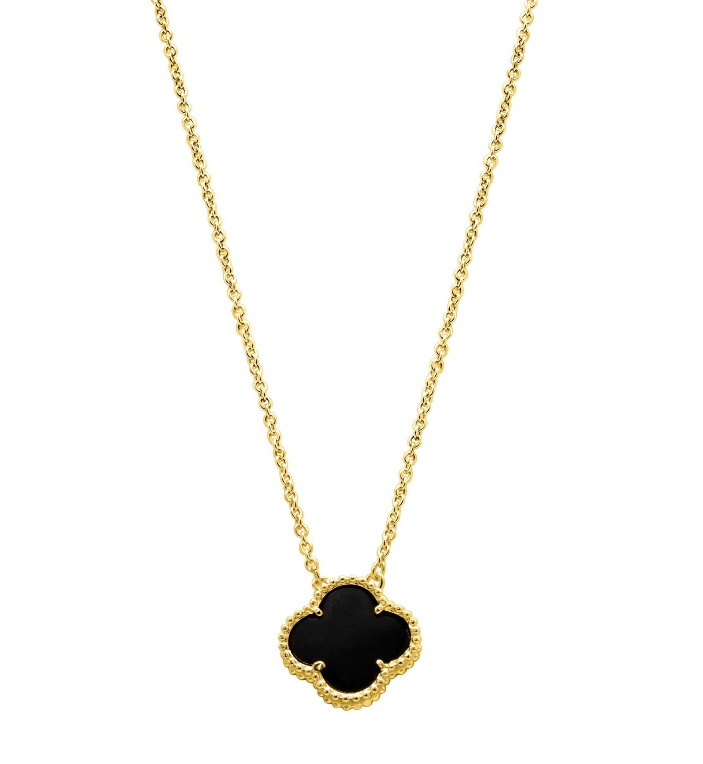 Black Flower Necklace yellow Gold