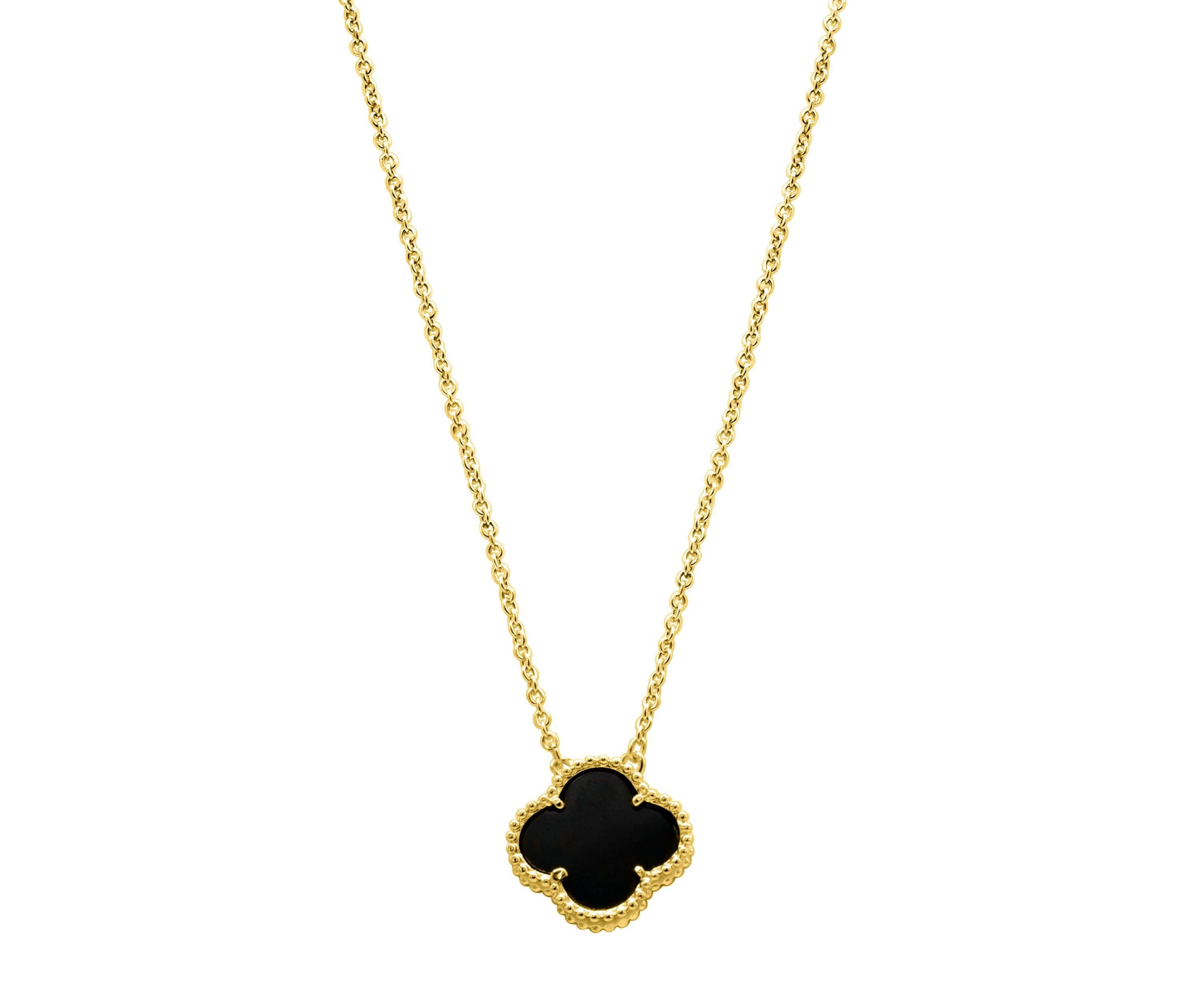 Black Flower Necklace yellow Gold