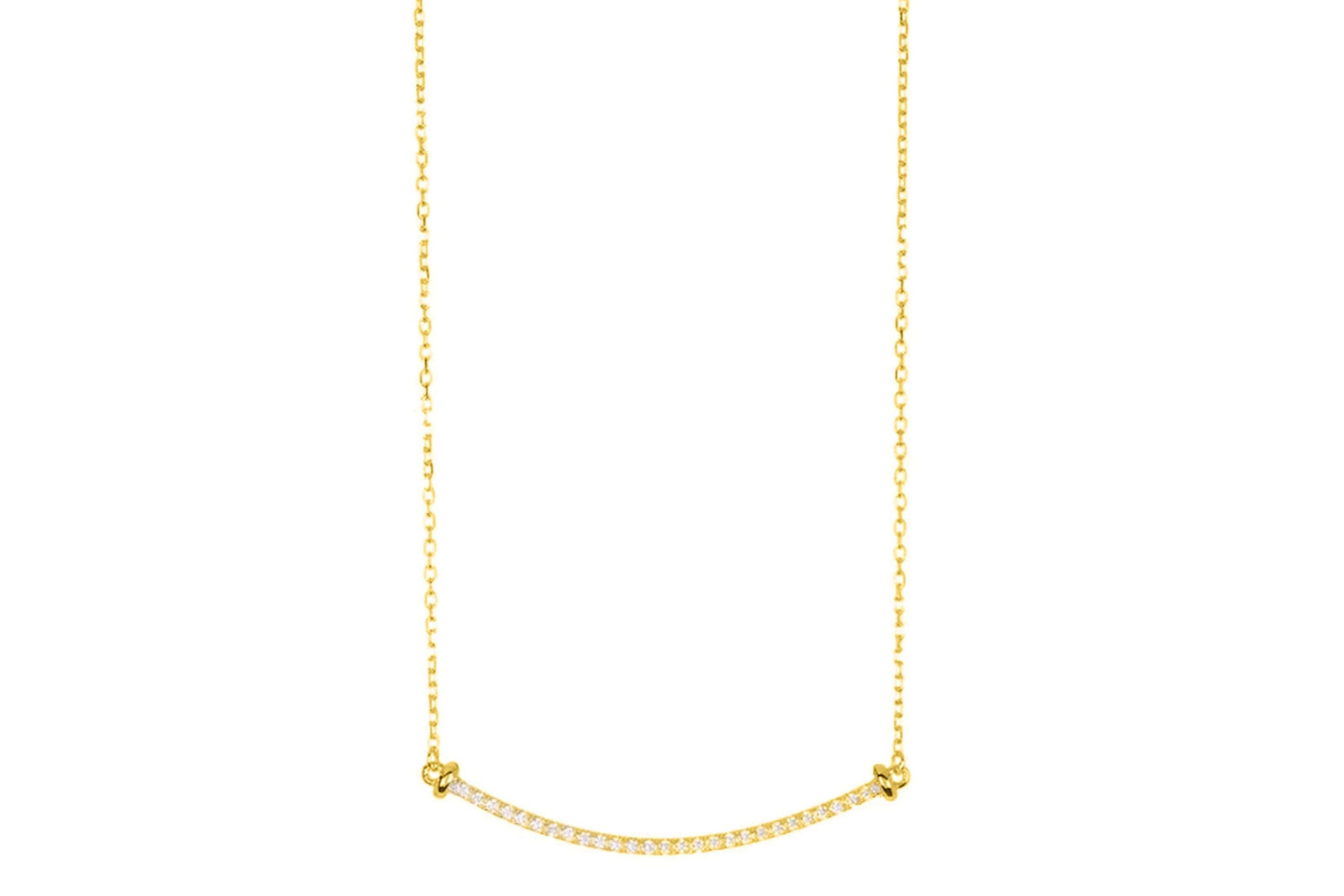 14k Yellow Gold Plated Crystal Curved Bar Necklace
